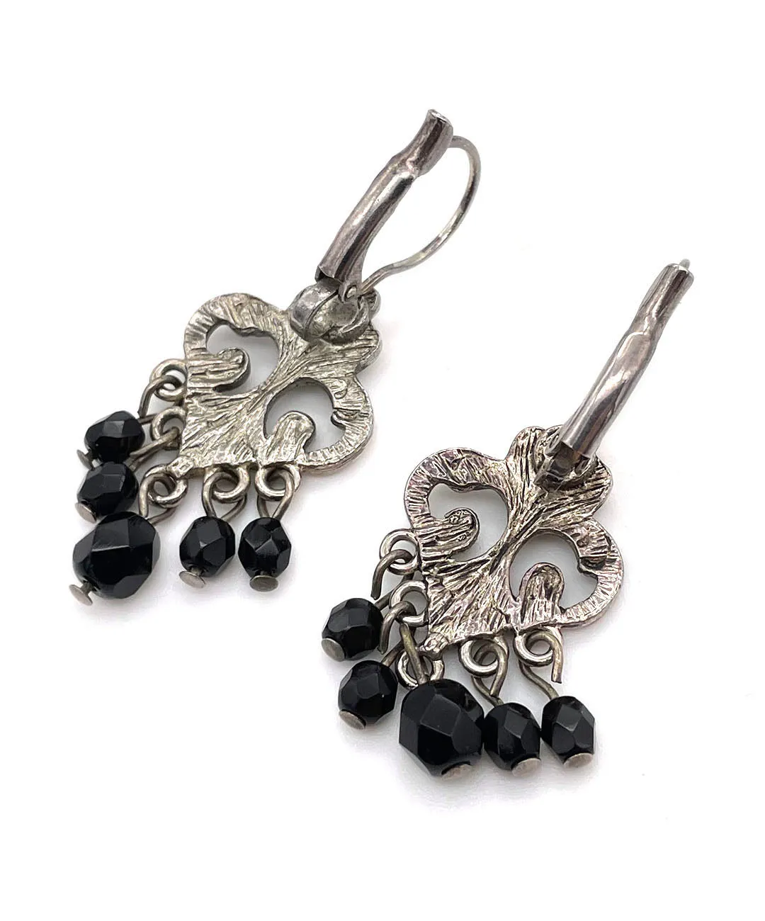 【USA輸入】ヴィンテージ オープンワーク ブラックビジュー ピアス/Vintage Openwork Black Bijou Post Earrings