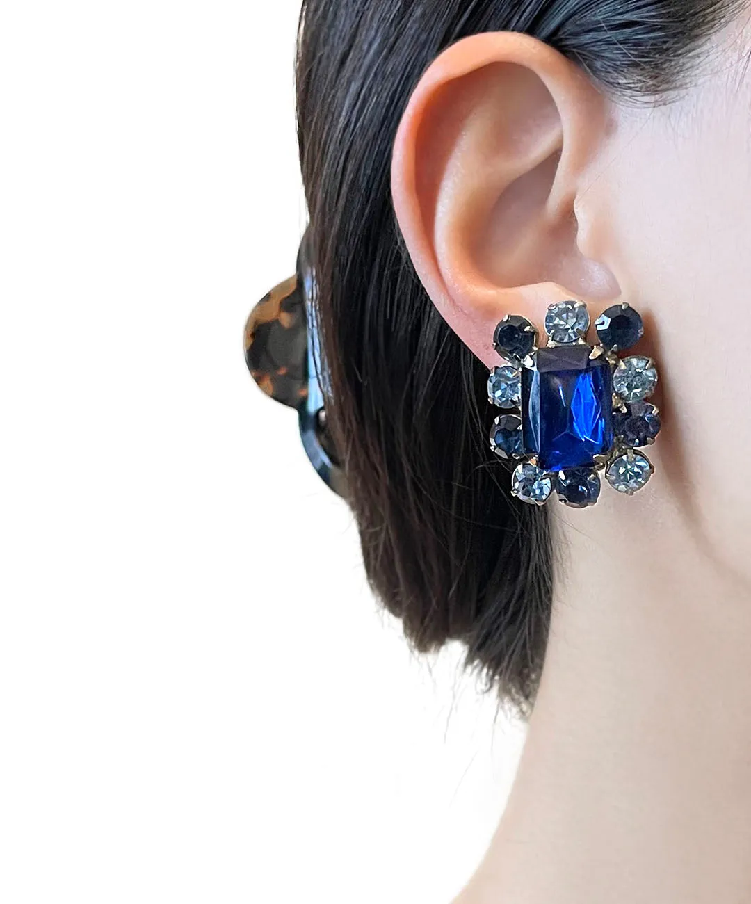 【USA輸入】ヴィンテージ  サファイア アクア ブルー ビジュー イヤリング/Vintage Sapphire Aqua Blue Bijou Clip On Earrings