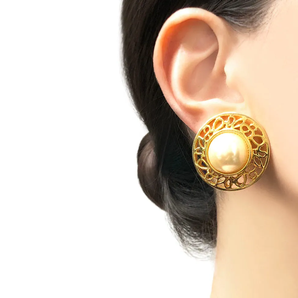 【USA輸入】ヴィンテージ パール イヤリング/Vintage Pearl Clip On Earrings