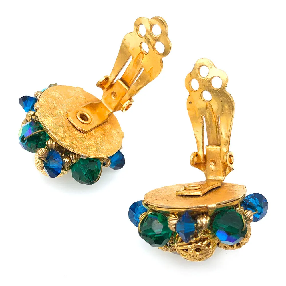 【USA輸入】ヴィンテージ ブルー グリーン クラスター イヤリング/Vintage Blue Green Cluster Clip On Earrings