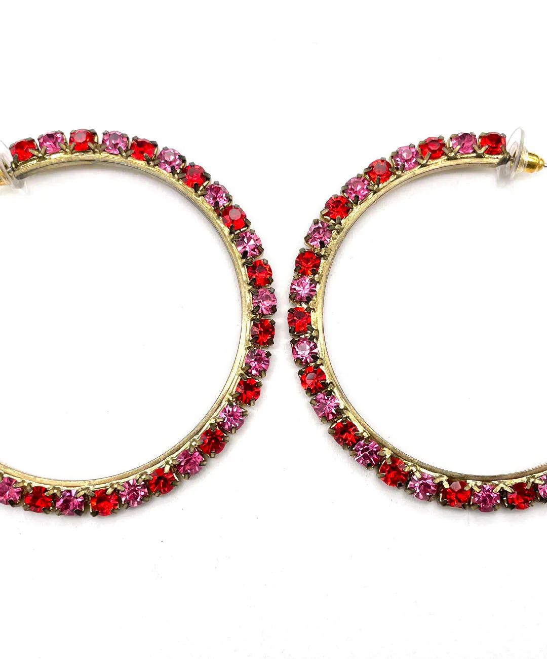 【USA輸入】ヴィンテージ レッド ピンク ビジュー フープ ピアス/Vintage Red Pink Bijou Hoop Post Earrings