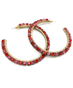 【USA輸入】ヴィンテージ レッド ピンク ビジュー フープ ピアス/Vintage Red Pink Bijou Hoop Post Earrings