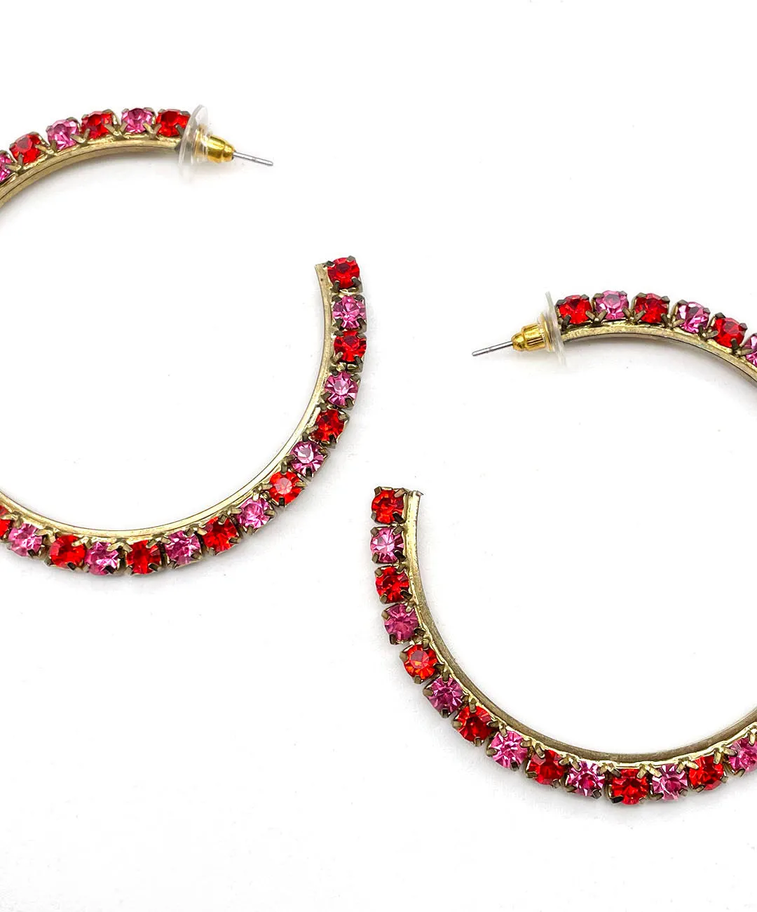 【USA輸入】ヴィンテージ レッド ピンク ビジュー フープ ピアス/Vintage Red Pink Bijou Hoop Post Earrings