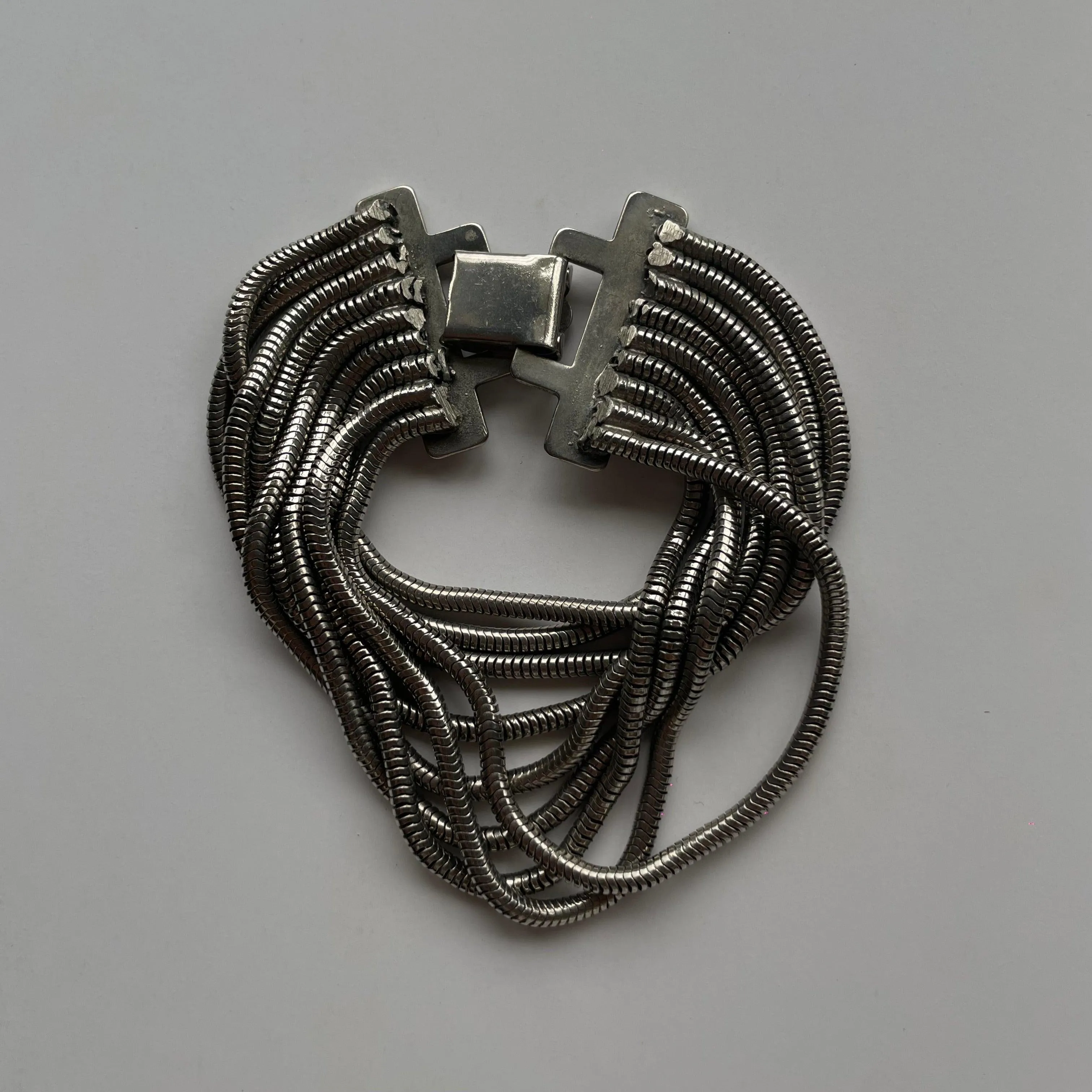 Vintage 70s Silver Multi Strands Snake Bracelet