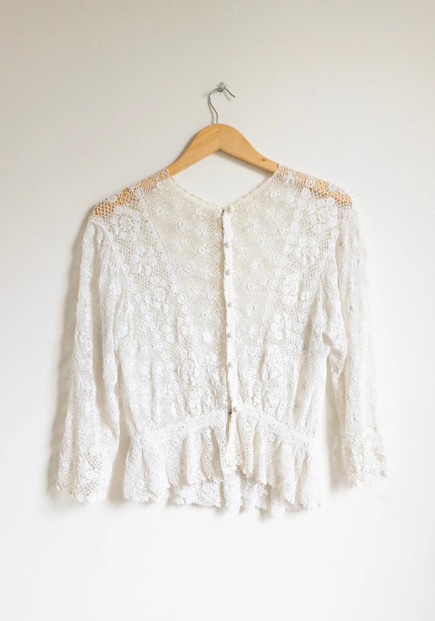 Vintage Antique Embroidered Crochet Peplum Top