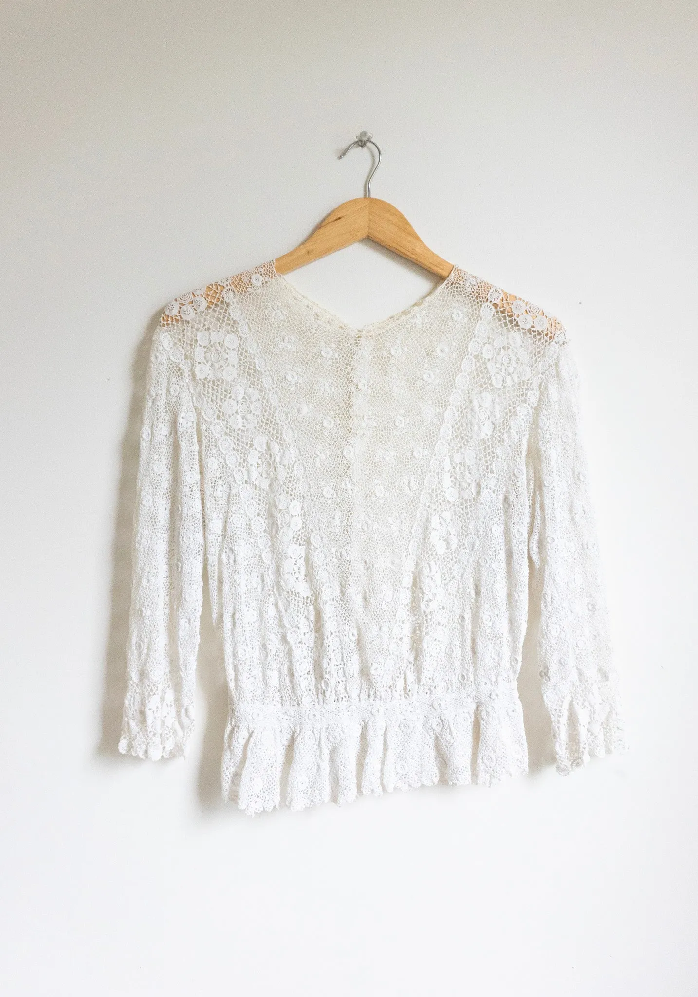 Vintage Antique Embroidered Crochet Peplum Top