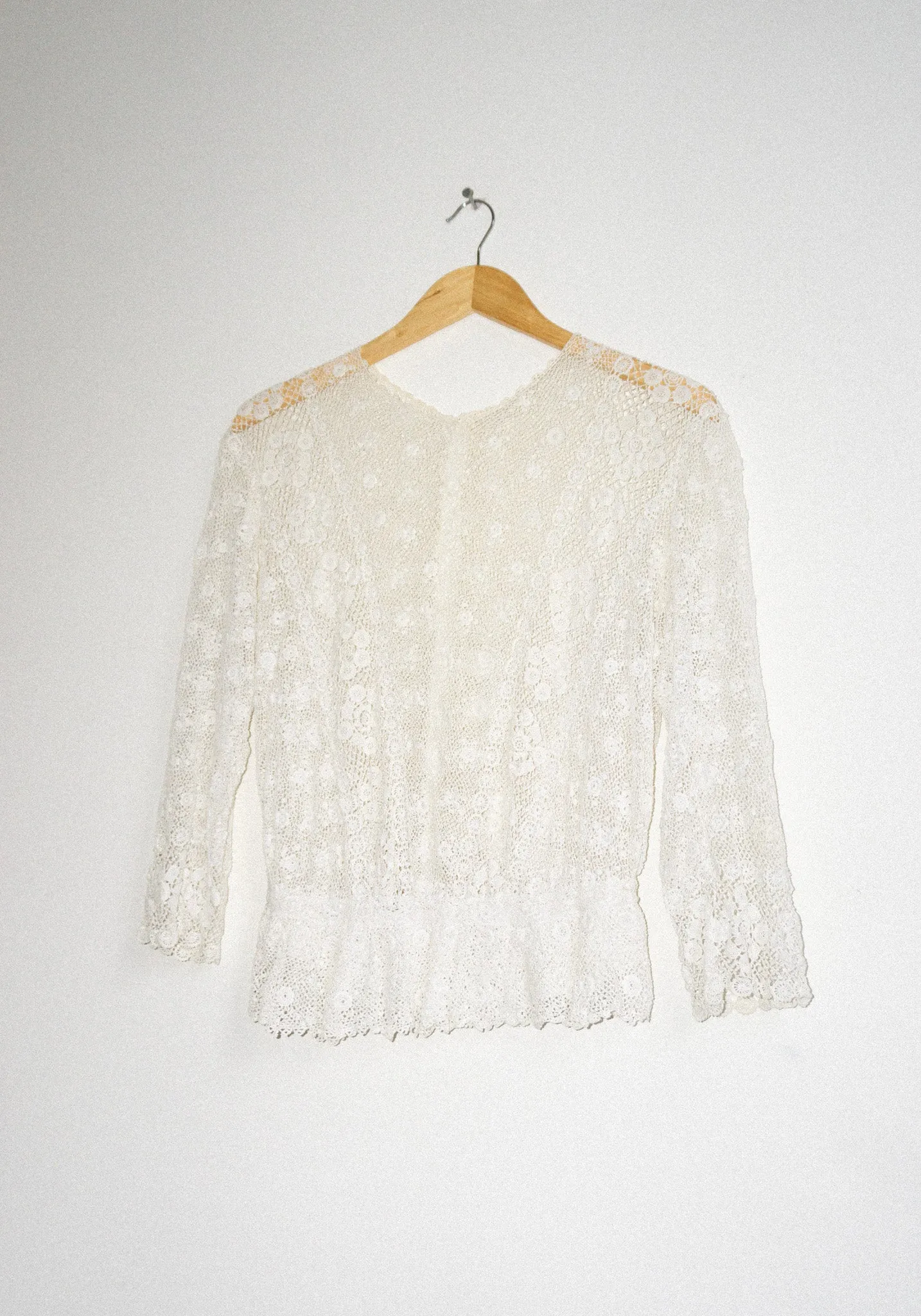 Vintage Antique Embroidered Crochet Peplum Top