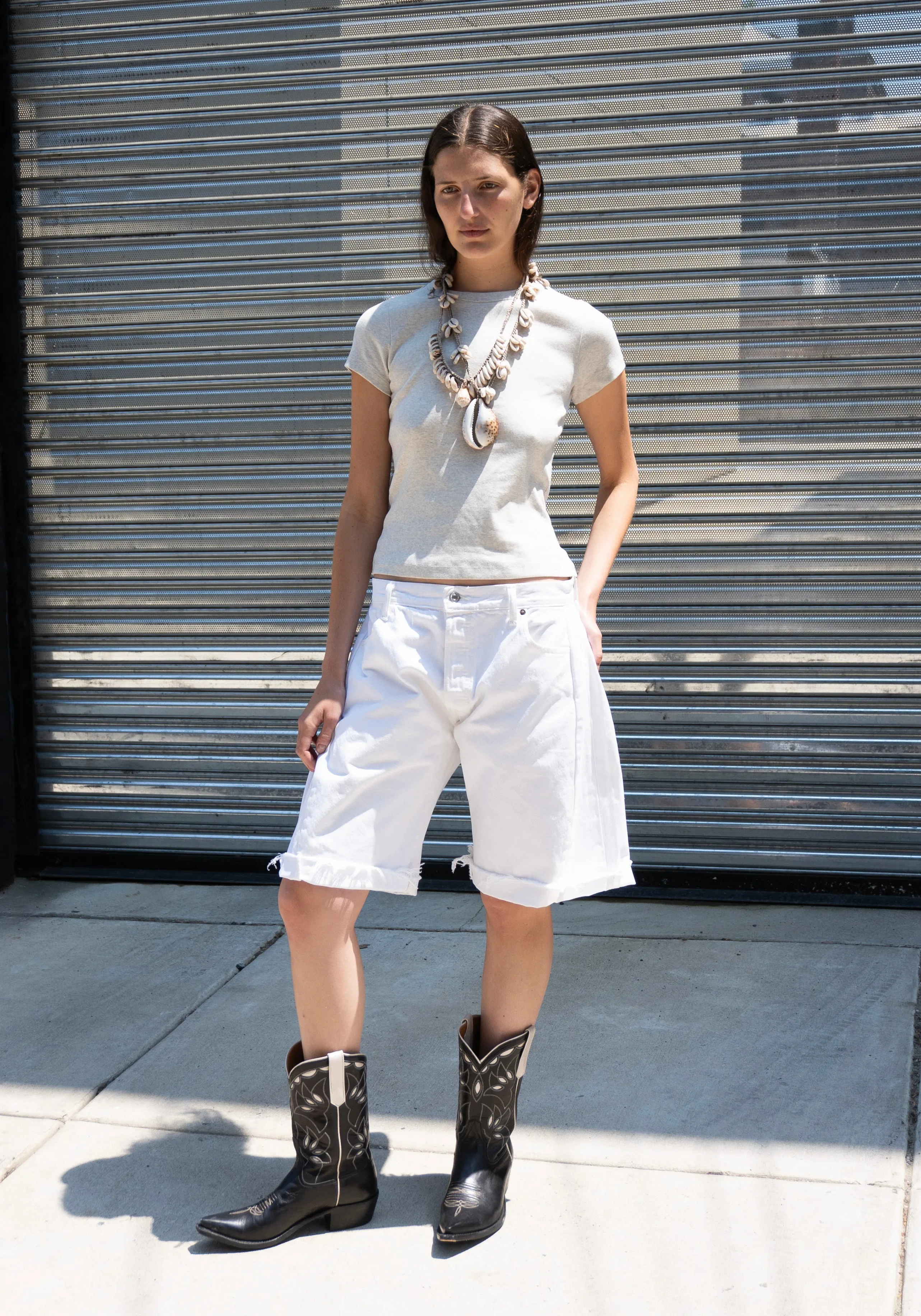 Vintage Lasso Jean Shorts in White