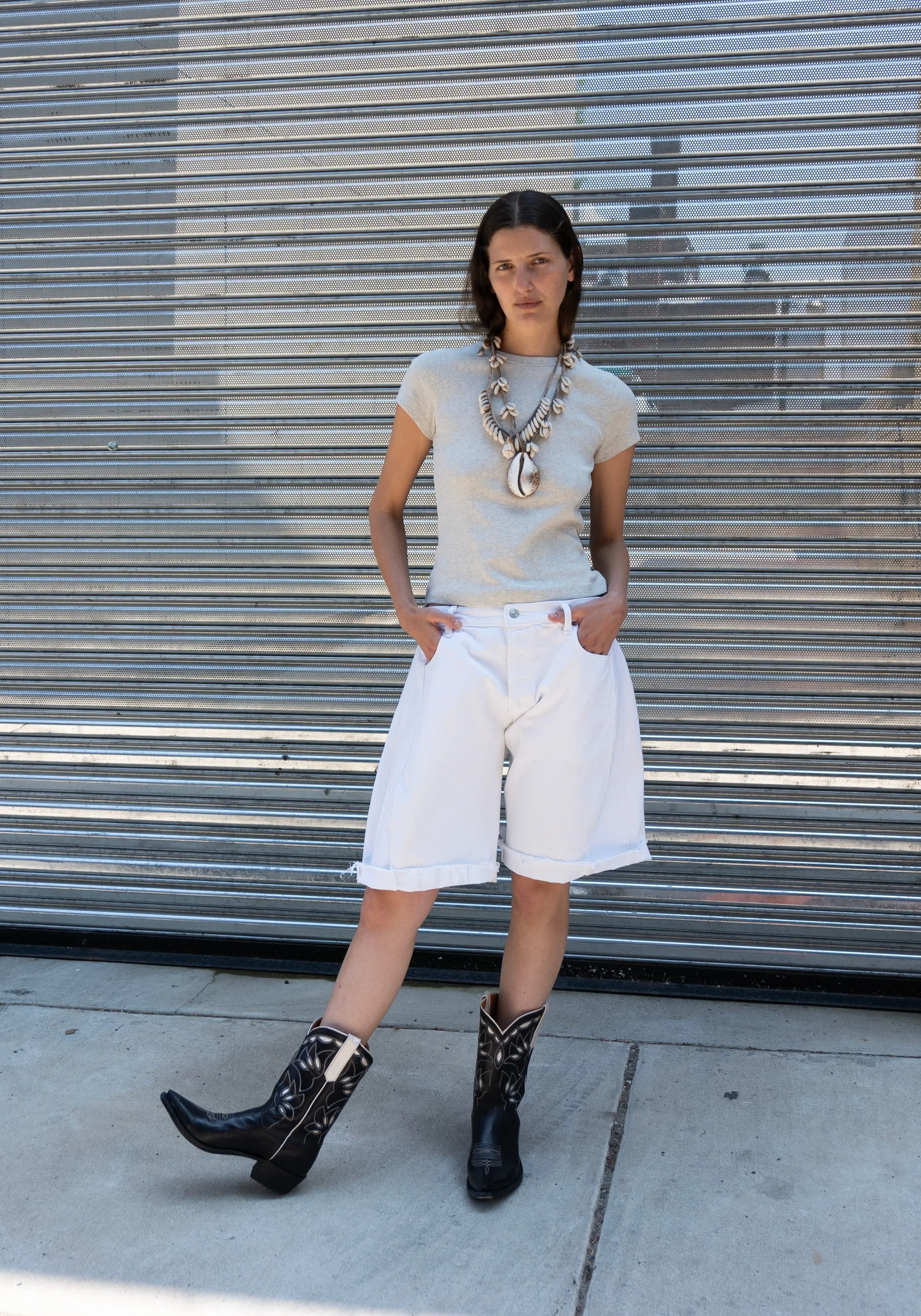 Vintage Lasso Jean Shorts in White