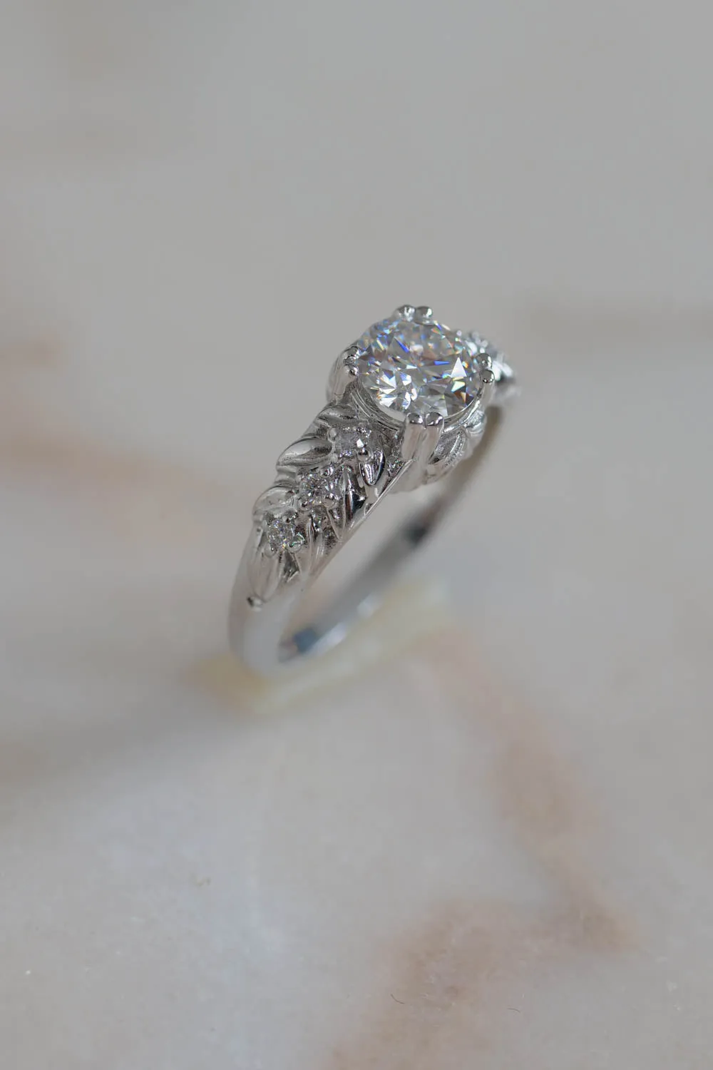 White gold moissanite engagement ring / Silvestra