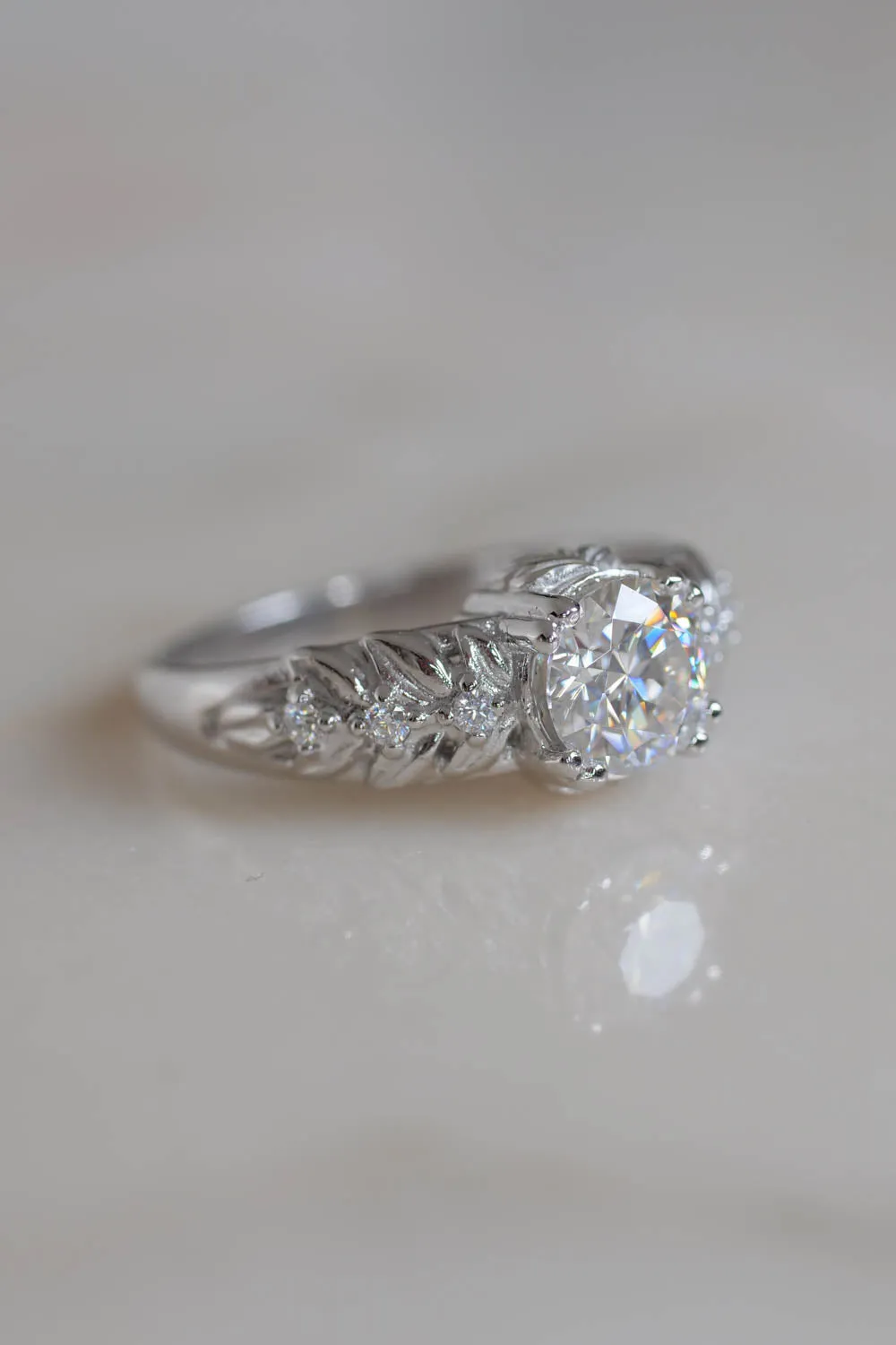 White gold moissanite engagement ring / Silvestra