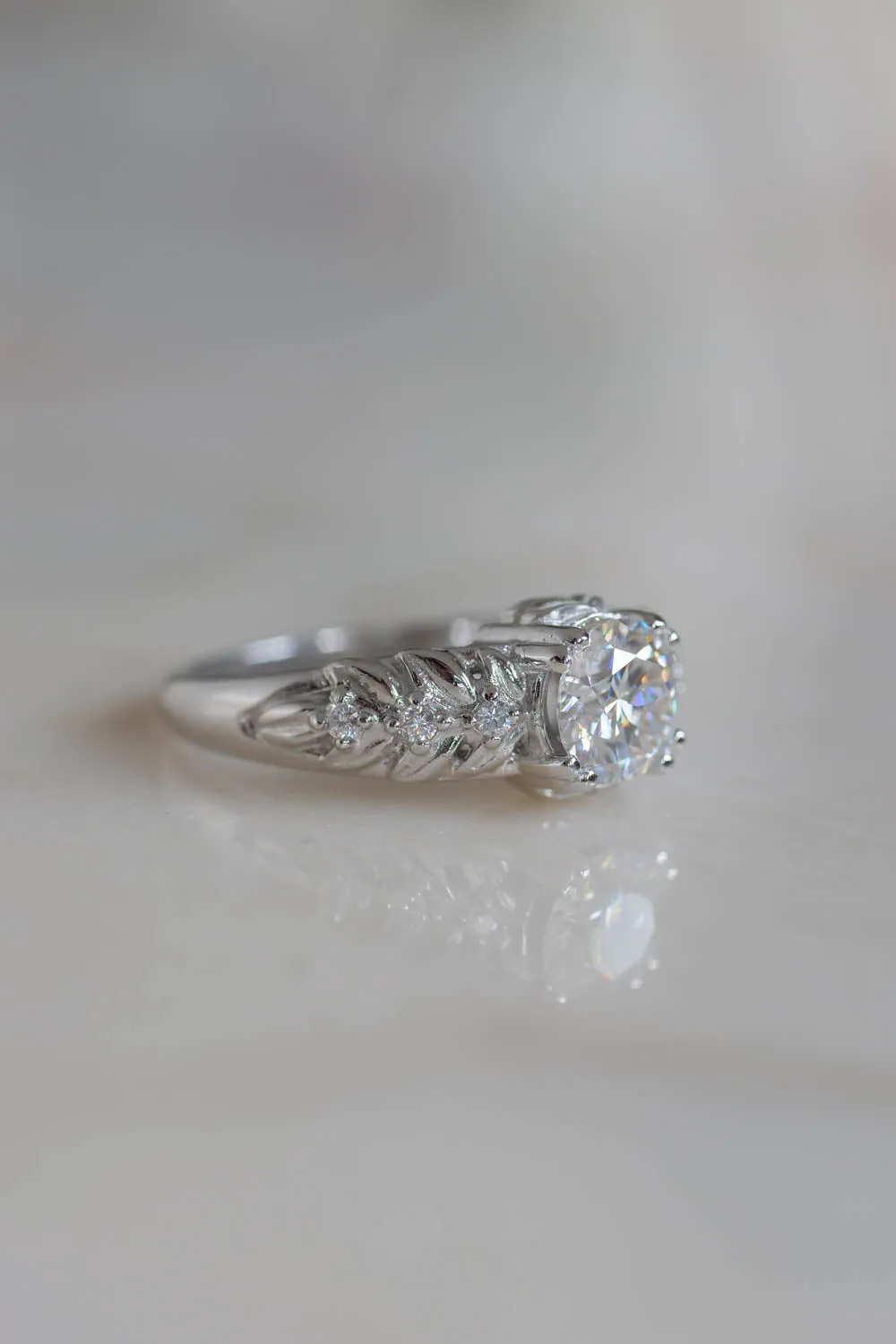 White gold moissanite engagement ring / Silvestra