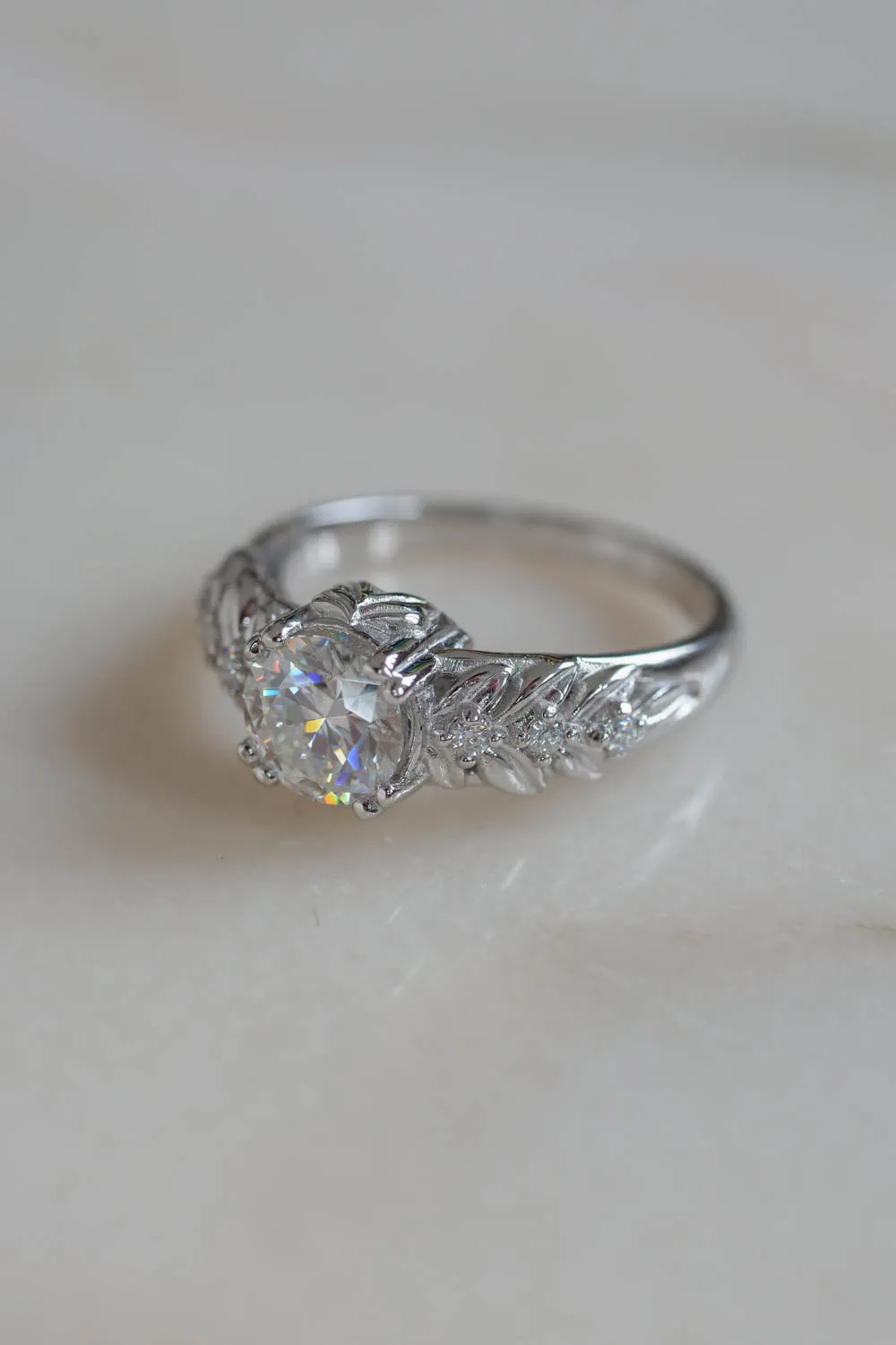 White gold moissanite engagement ring / Silvestra