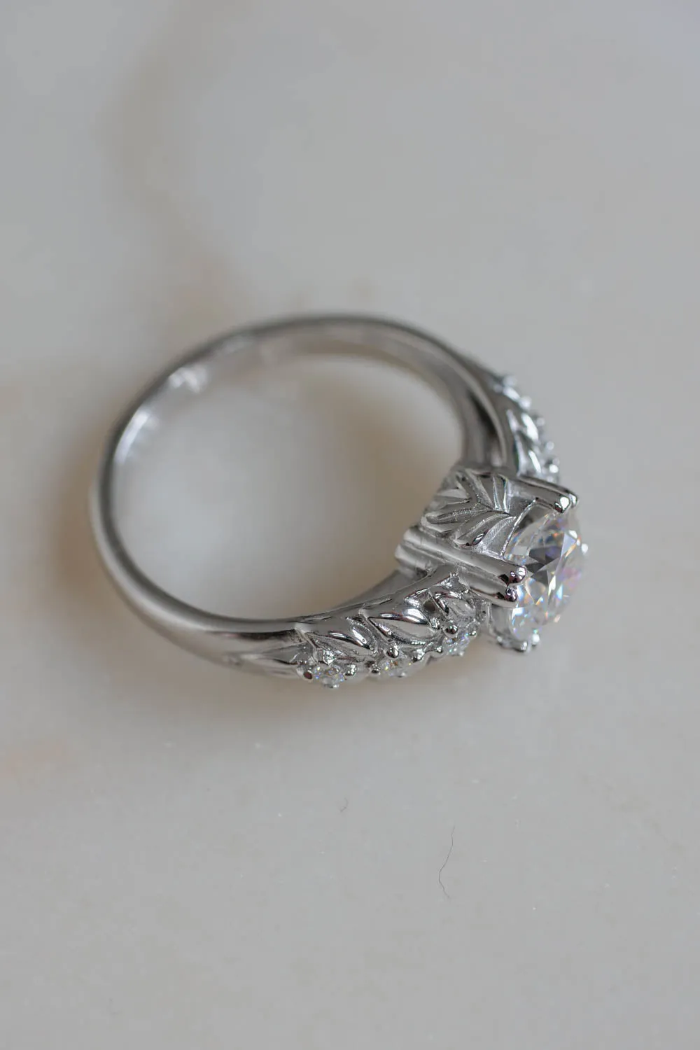 White gold moissanite engagement ring / Silvestra