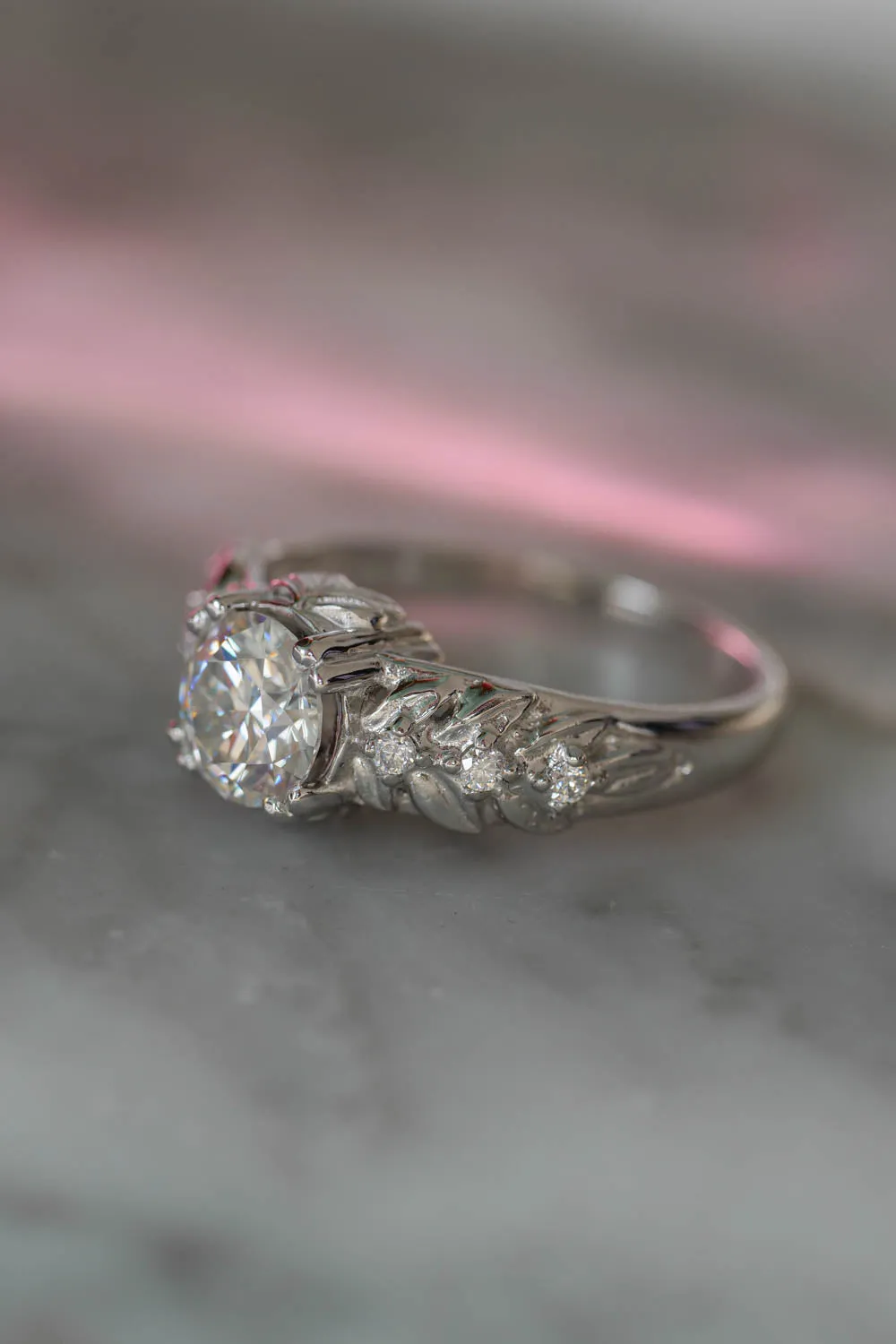 White gold moissanite engagement ring / Silvestra