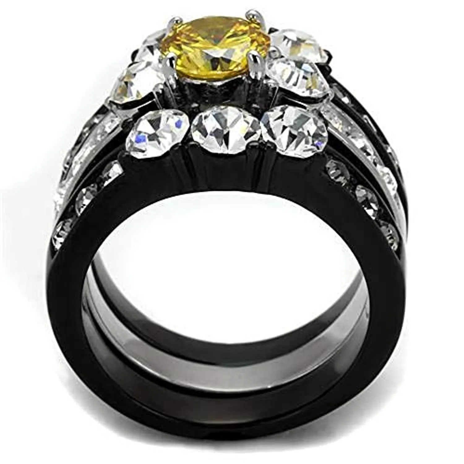 WildKlass Stainless Steel Ring Two-Tone IP Black Women AAA Grade CZ Topaz