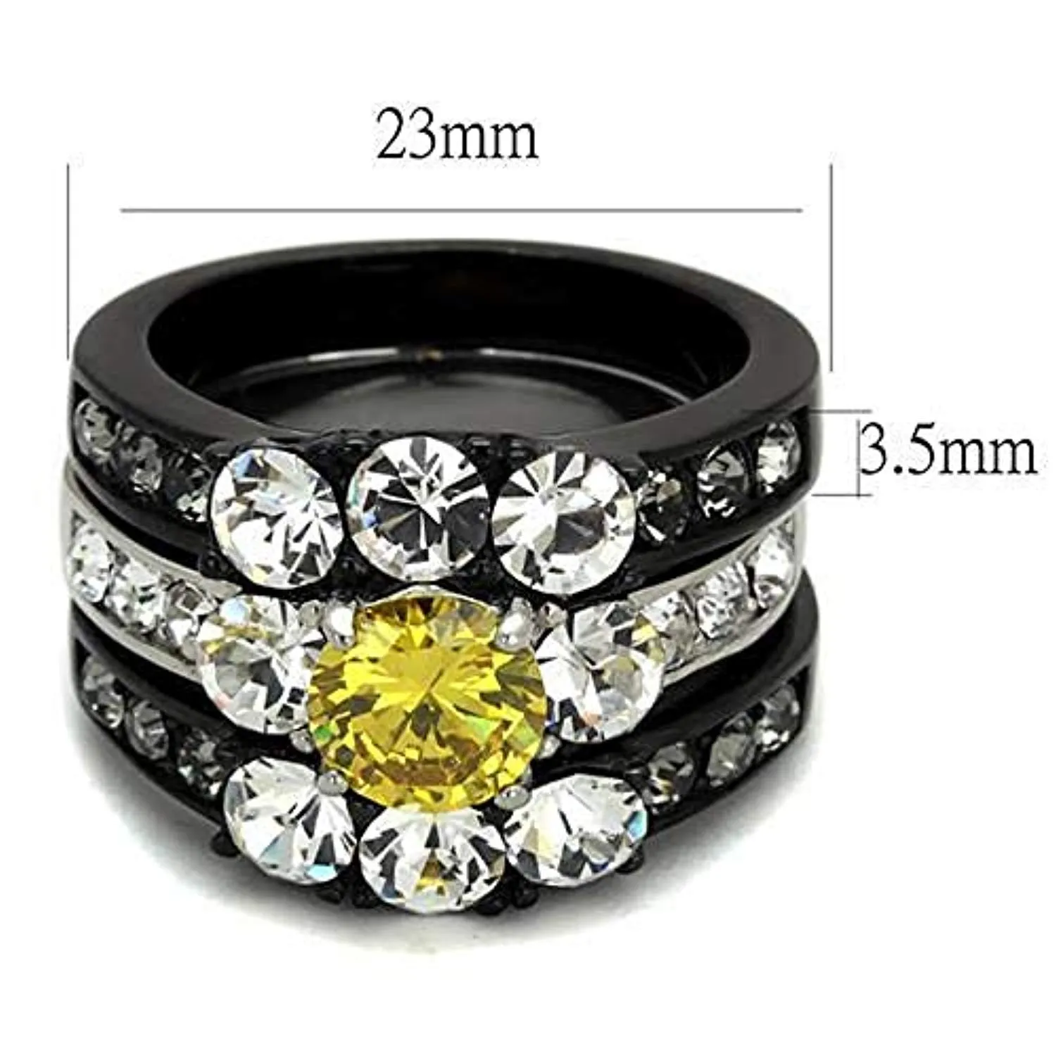 WildKlass Stainless Steel Ring Two-Tone IP Black Women AAA Grade CZ Topaz