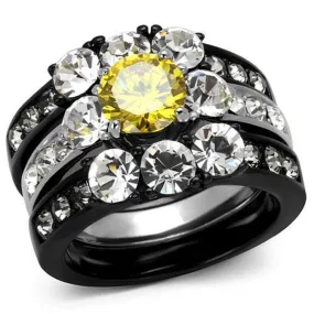 WildKlass Stainless Steel Ring Two-Tone IP Black Women AAA Grade CZ Topaz