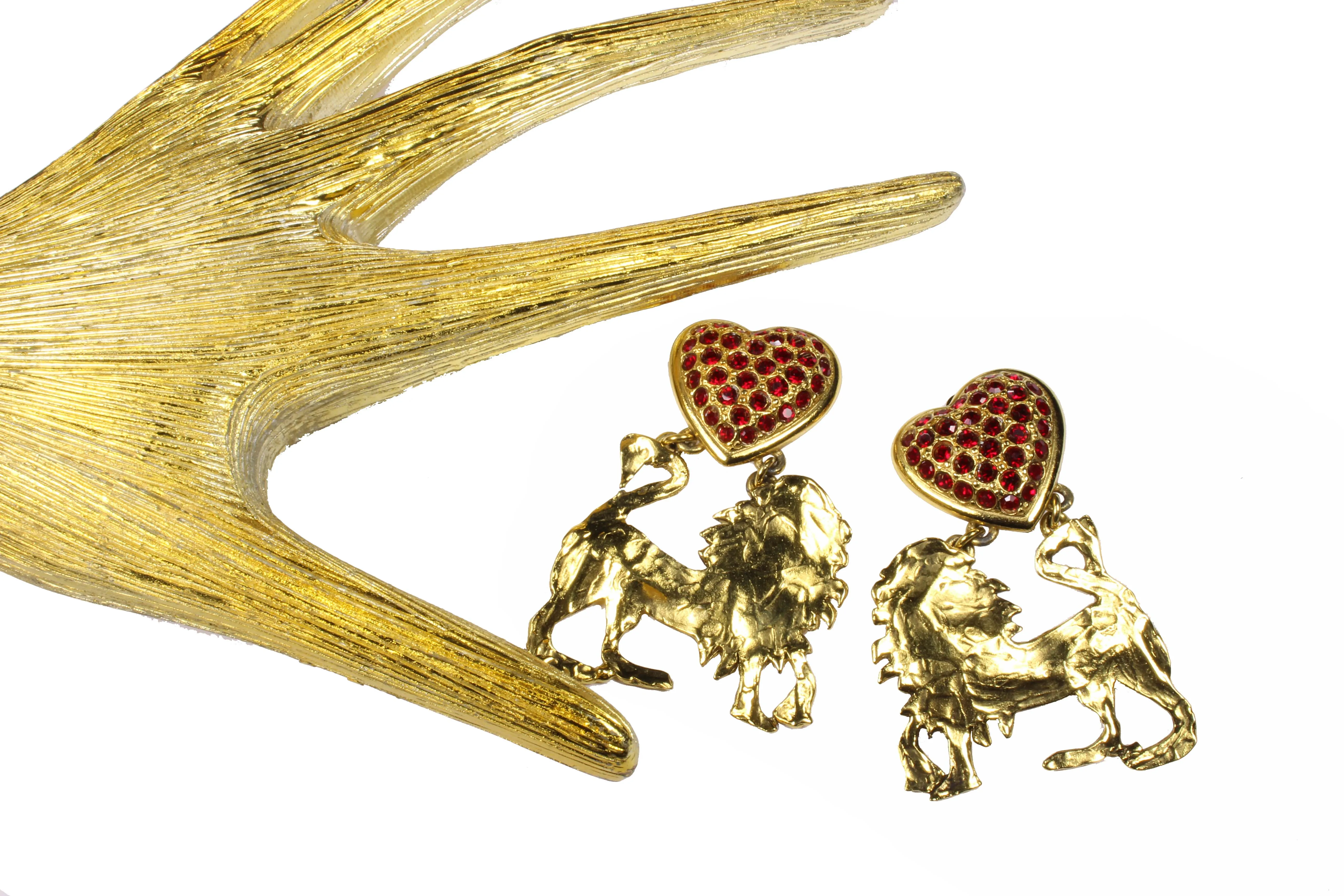 YVES SAINT LAURENT lion red heart earrings