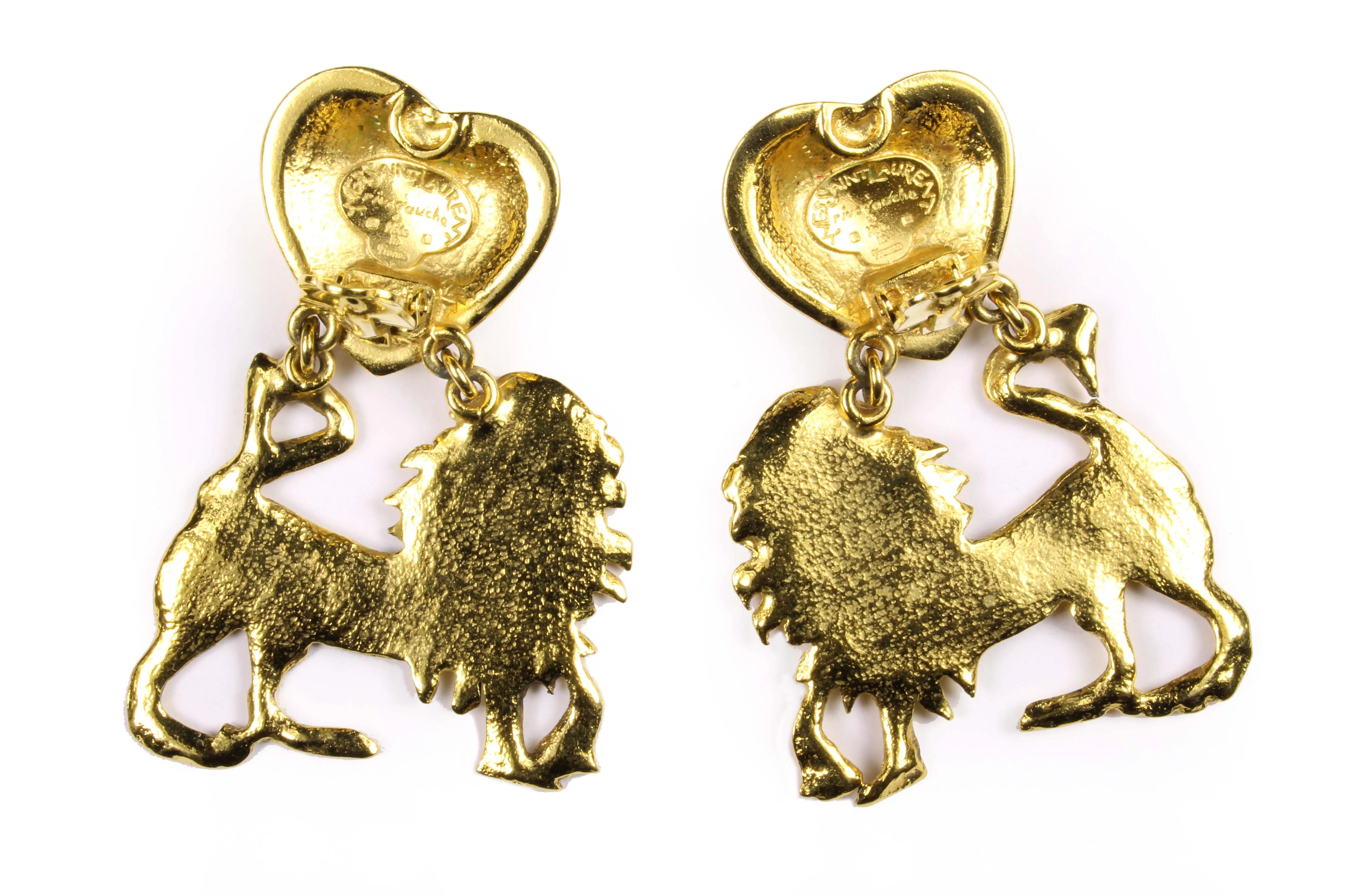 YVES SAINT LAURENT lion red heart earrings