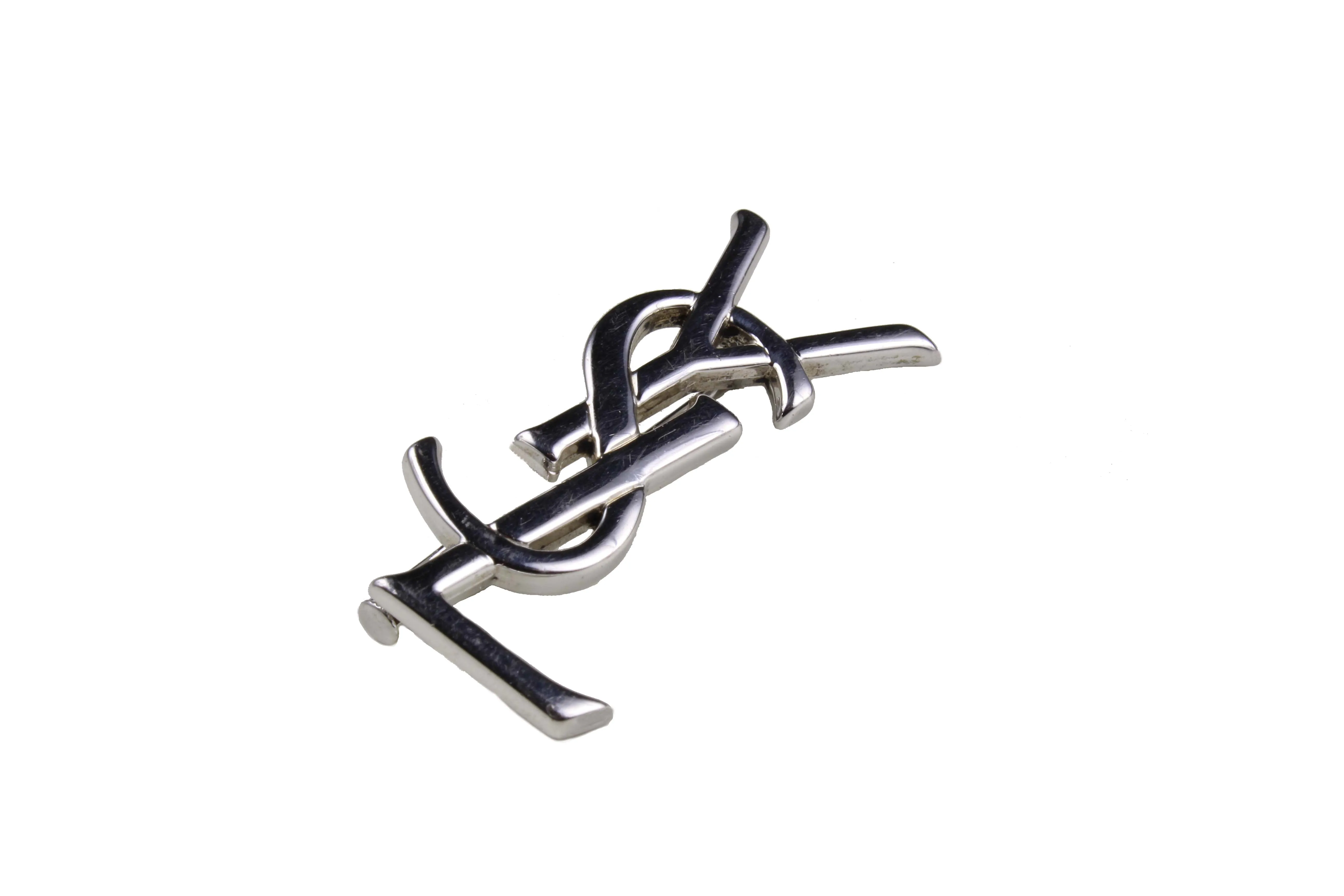 YVES SAINT LAURENT Logo silver brooch