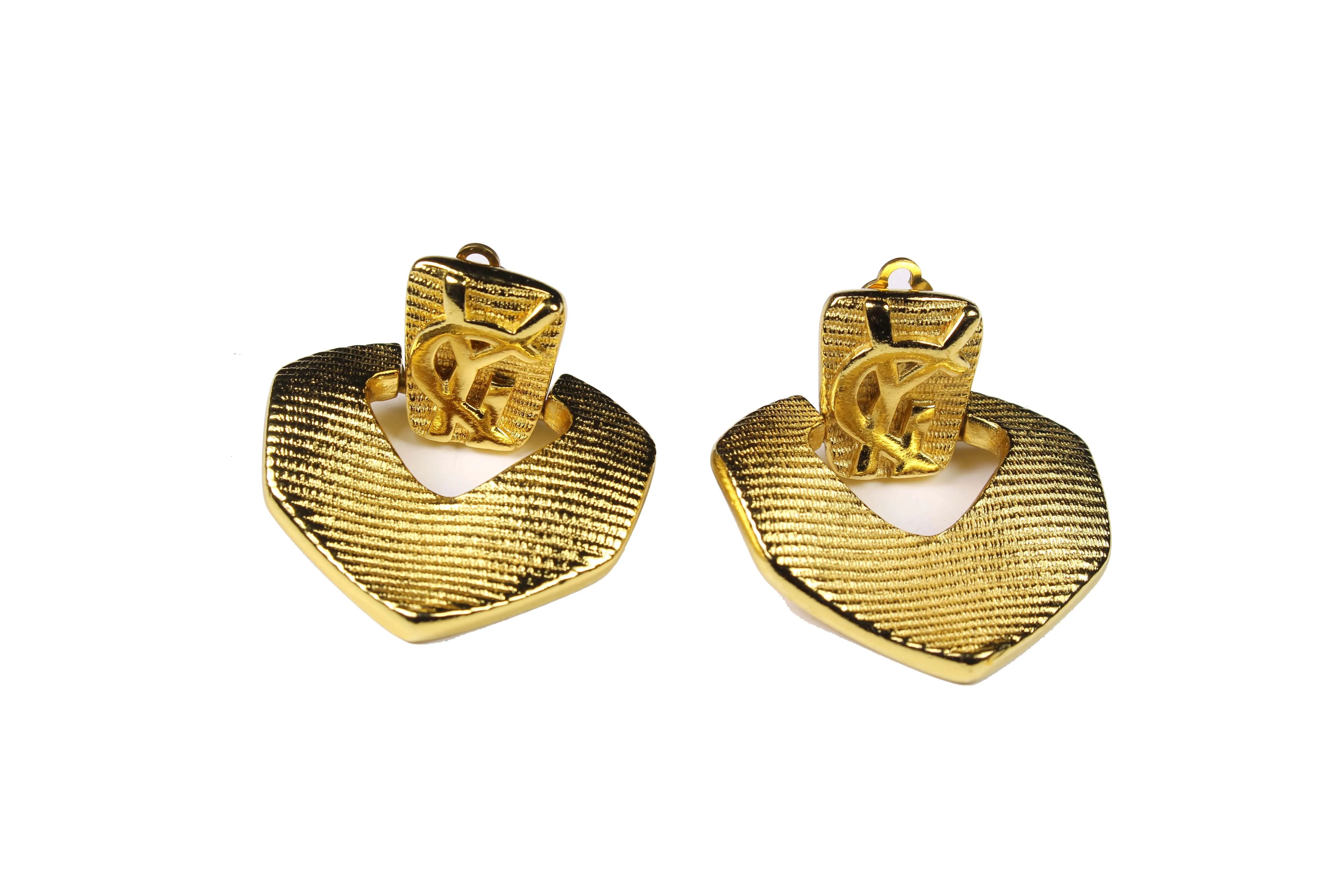 YVES SAINT LAURENT ribbed Logo earrings