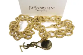 YVES SAINT LAURENT textured chain link logo long necklace