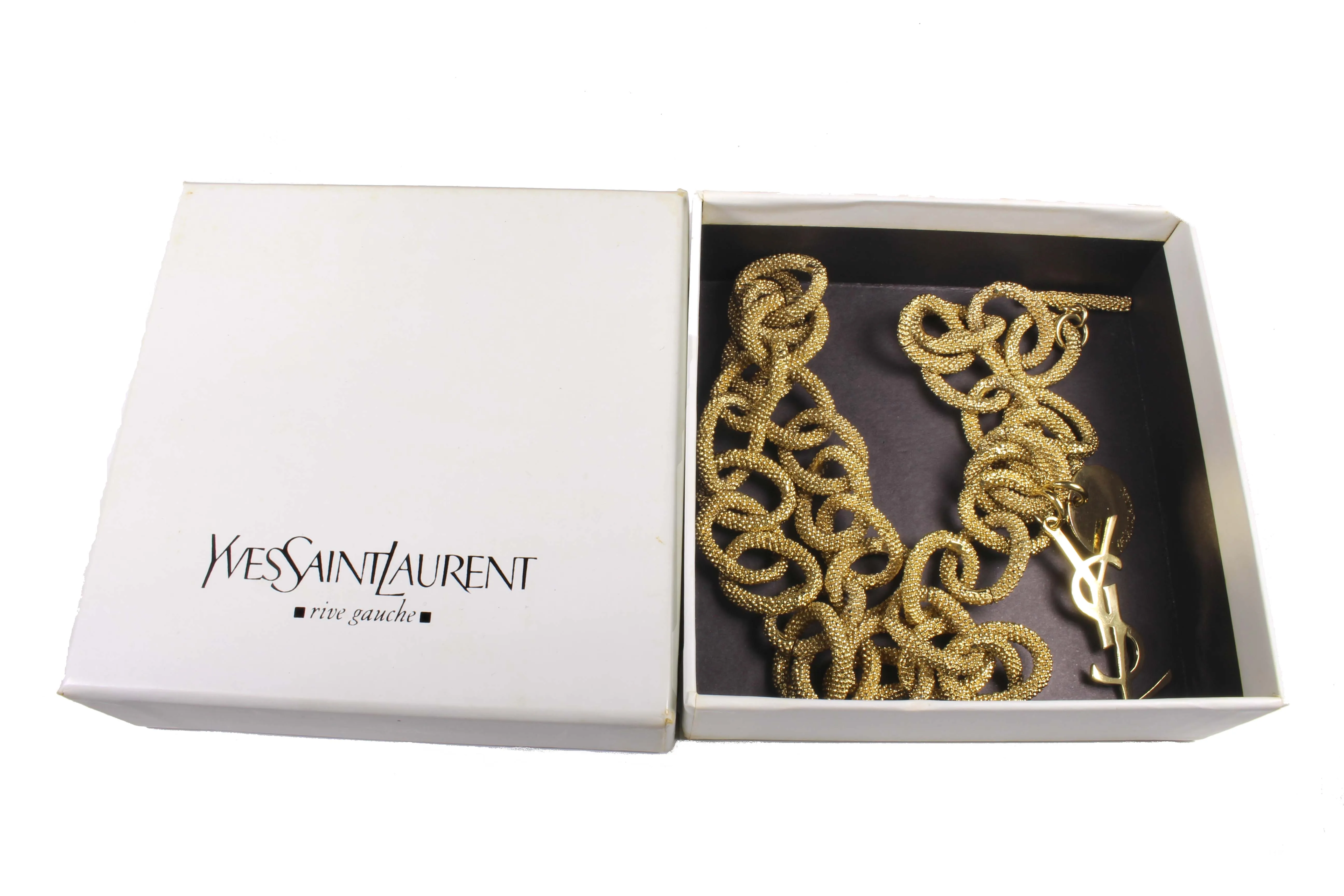 YVES SAINT LAURENT textured chain link logo long necklace