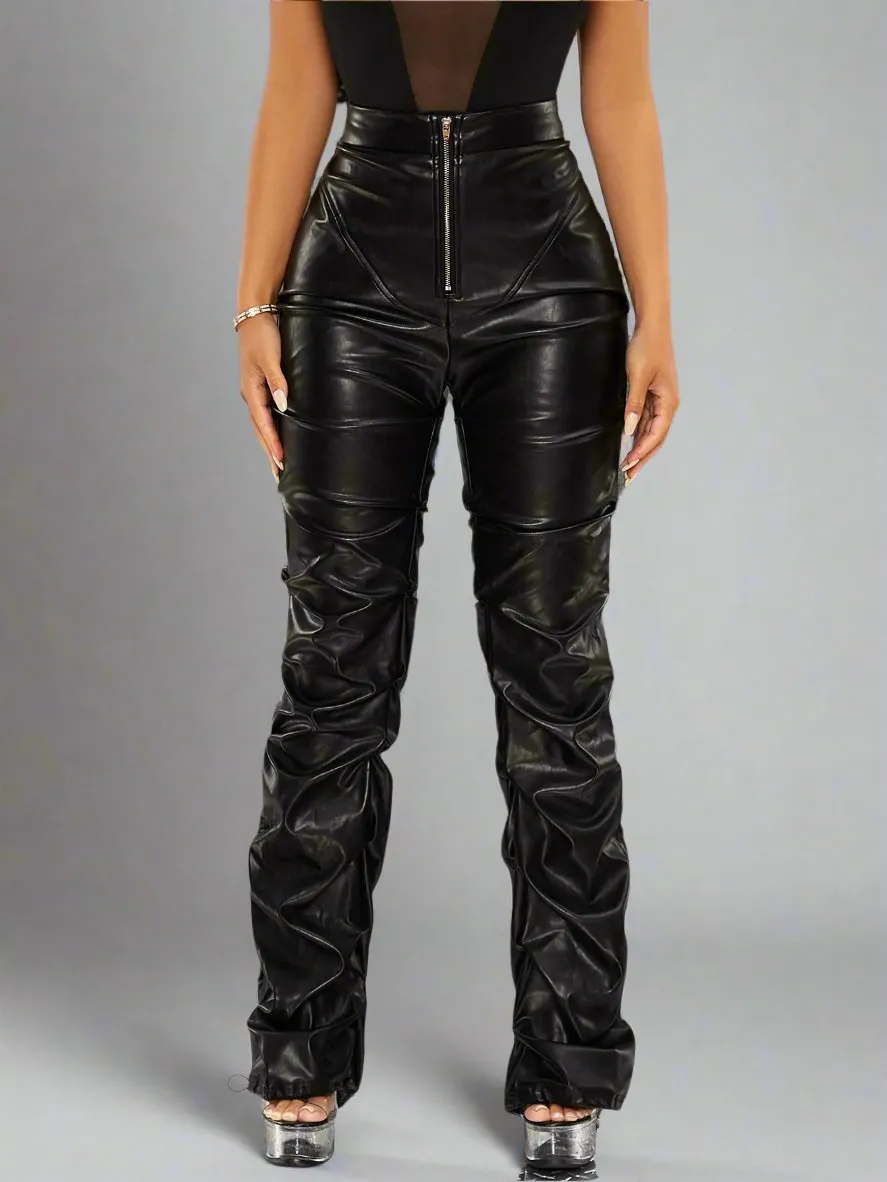 Zip Up Ruched Patent Pants