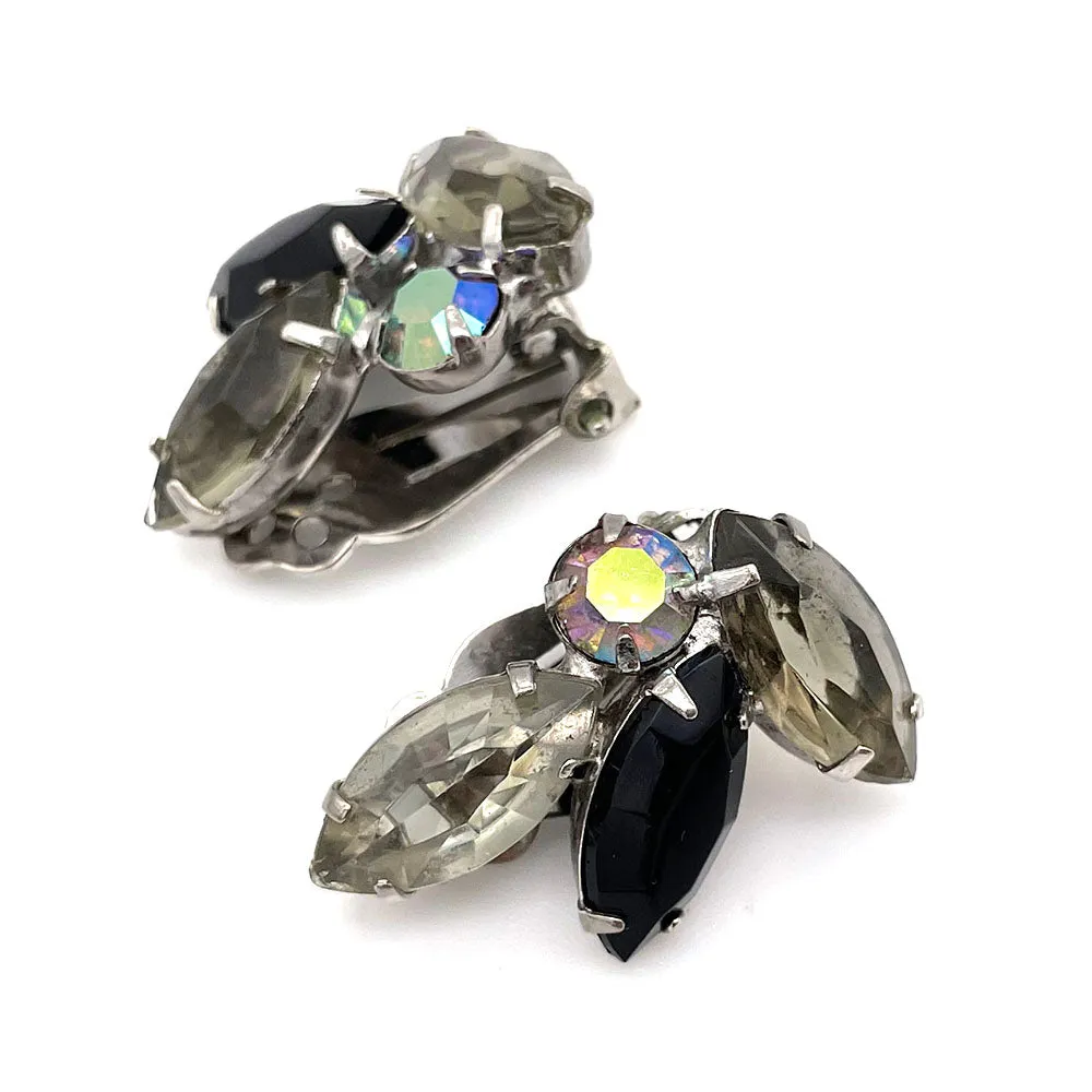 【カナダ輸入】ヴィンテージ グレー ブラック オーロラ ビジュー イヤリング/Vintage Gray Black Aurora Clip On Earrings