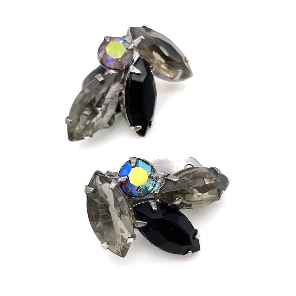 【カナダ輸入】ヴィンテージ グレー ブラック オーロラ ビジュー イヤリング/Vintage Gray Black Aurora Clip On Earrings