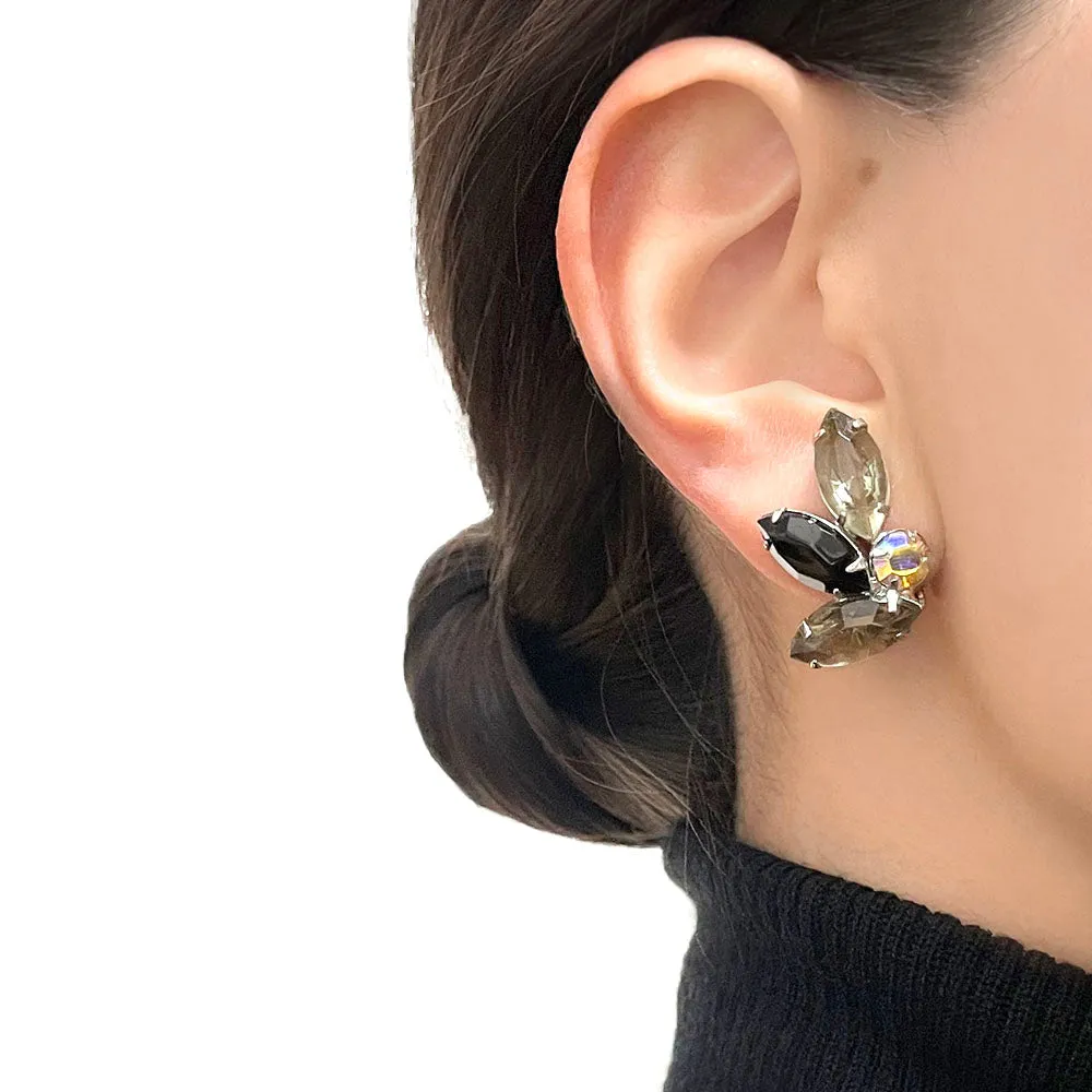 【カナダ輸入】ヴィンテージ グレー ブラック オーロラ ビジュー イヤリング/Vintage Gray Black Aurora Clip On Earrings