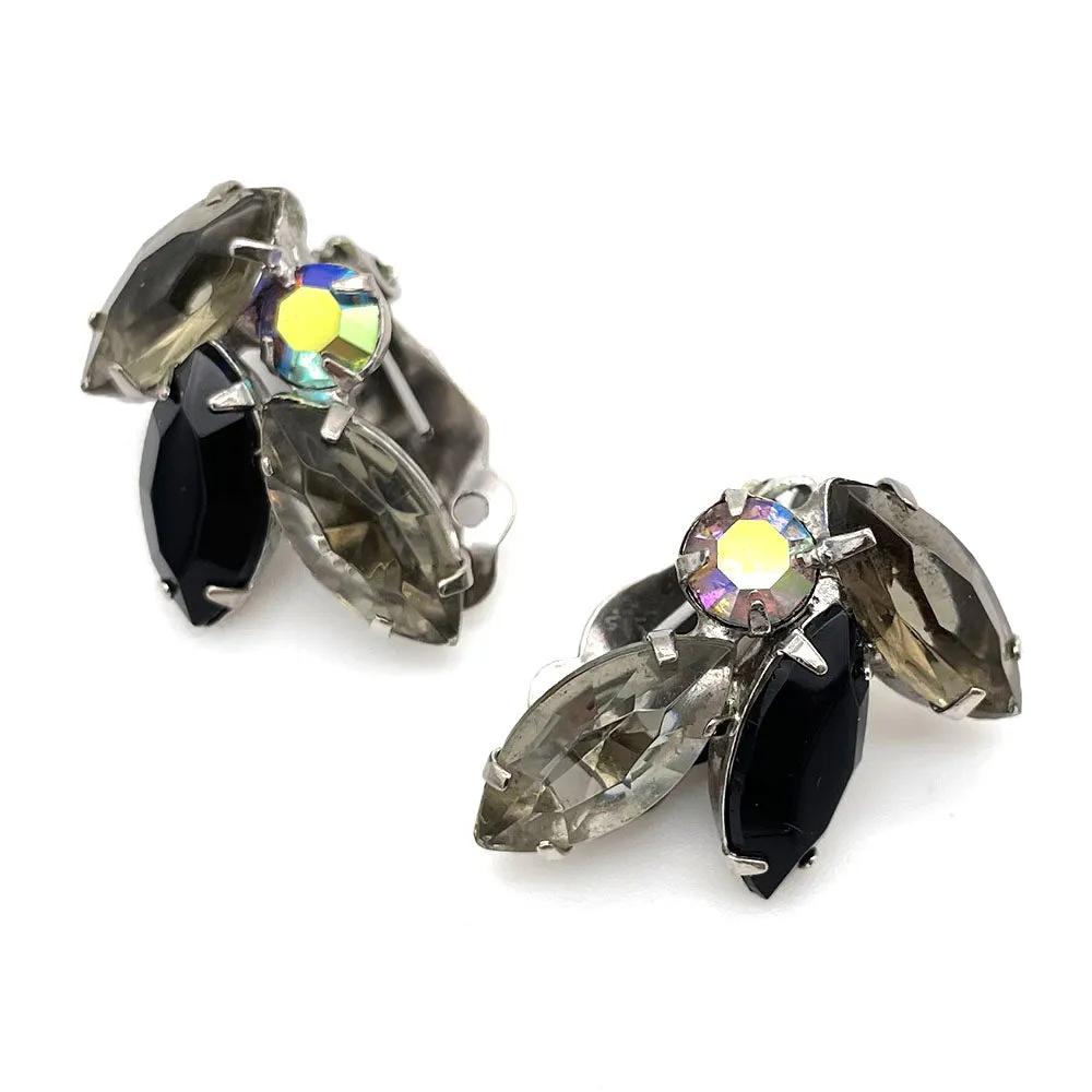 【カナダ輸入】ヴィンテージ グレー ブラック オーロラ ビジュー イヤリング/Vintage Gray Black Aurora Clip On Earrings