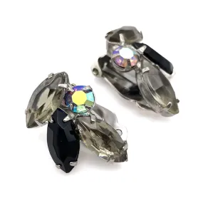 【カナダ輸入】ヴィンテージ グレー ブラック オーロラ ビジュー イヤリング/Vintage Gray Black Aurora Clip On Earrings