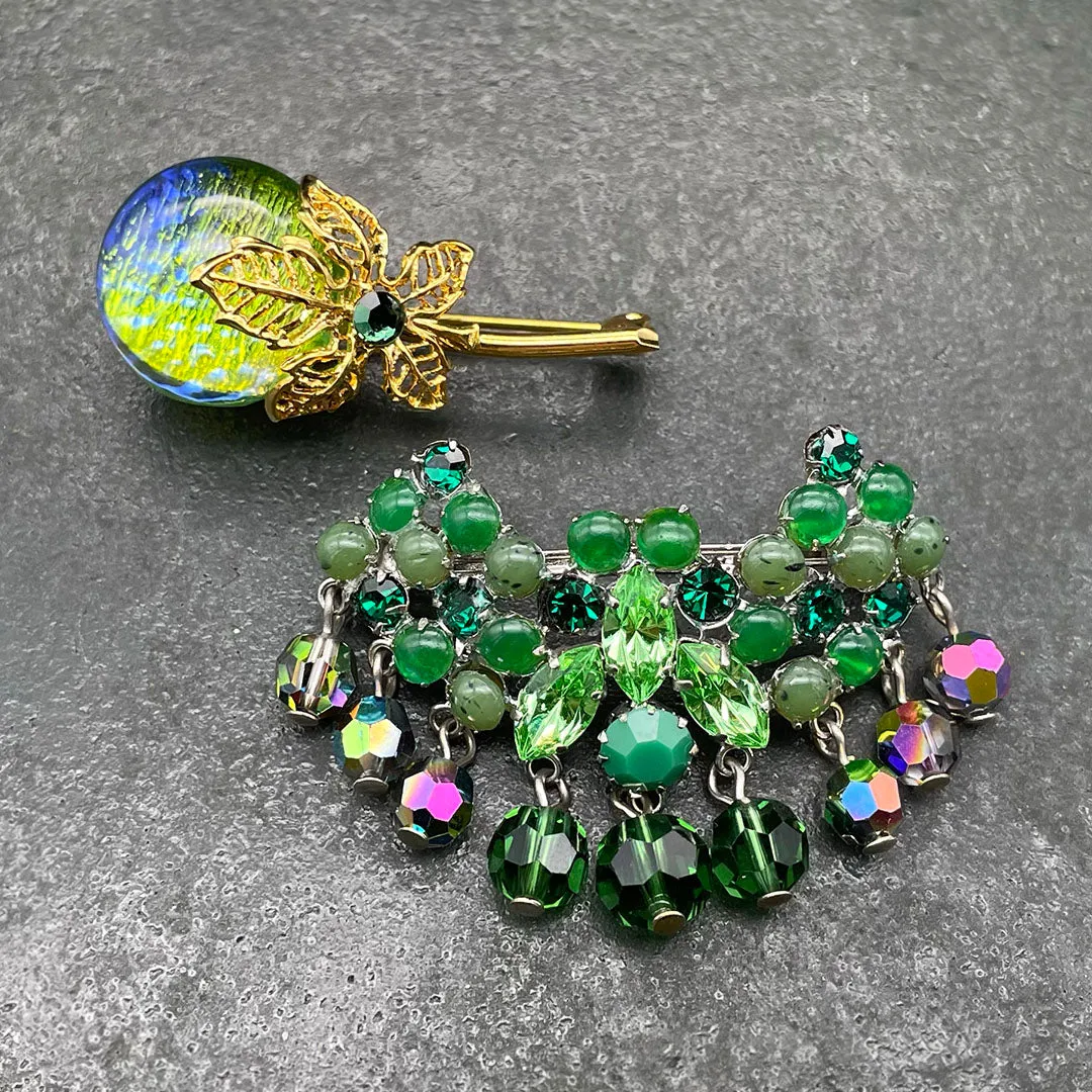 【ドイツ買付】ヴィンテージ SEIBOTH グリーン ガラス ビーズ ブローチ/Vintage SEIBOTH Green Glass Beads Brooch