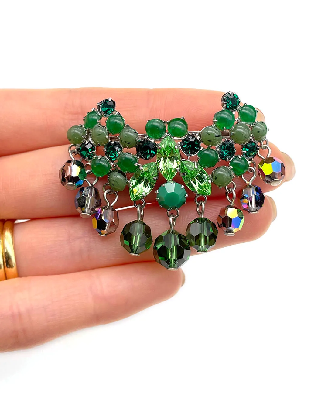 【ドイツ買付】ヴィンテージ SEIBOTH グリーン ガラス ビーズ ブローチ/Vintage SEIBOTH Green Glass Beads Brooch