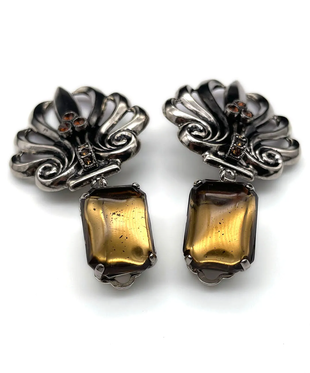 【ドイツ買付】ヴィンテージ SEIBOTH スモーキーブラウン ビジュー イヤリング/Vintage SEIBOTH Brown Bijou Clip On Earrings