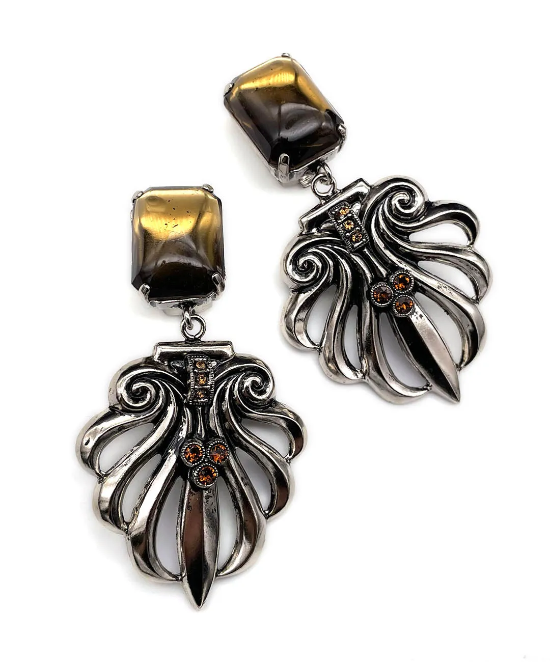 【ドイツ買付】ヴィンテージ SEIBOTH スモーキーブラウン ビジュー イヤリング/Vintage SEIBOTH Brown Bijou Clip On Earrings