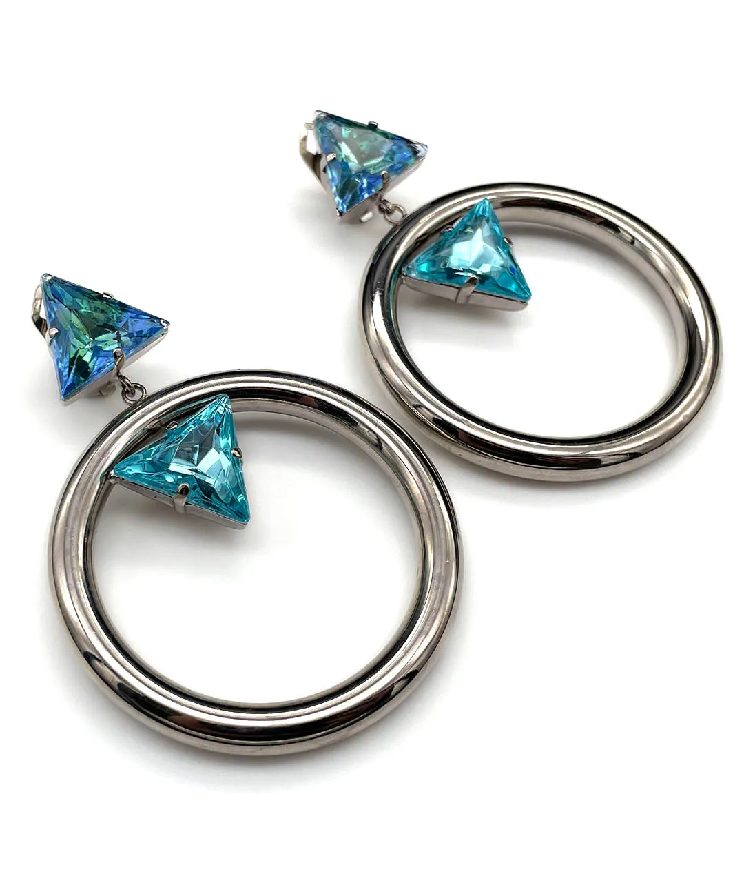 【ドイツ買付】ヴィンテージ SEIBOTH トライアングル ガラス フープ イヤリング/Vintage SEIBOTH Triangle Glass Hoop Clip On Earrings