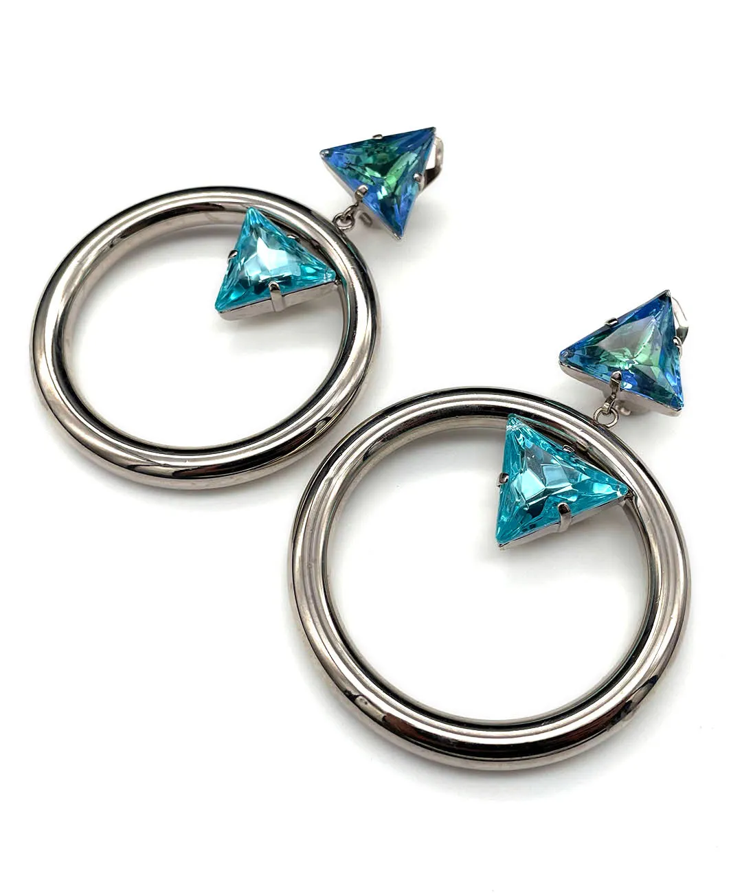 【ドイツ買付】ヴィンテージ SEIBOTH トライアングル ガラス フープ イヤリング/Vintage SEIBOTH Triangle Glass Hoop Clip On Earrings