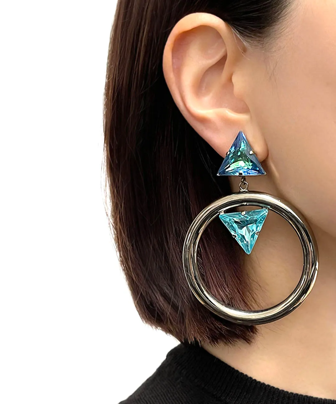 【ドイツ買付】ヴィンテージ SEIBOTH トライアングル ガラス フープ イヤリング/Vintage SEIBOTH Triangle Glass Hoop Clip On Earrings