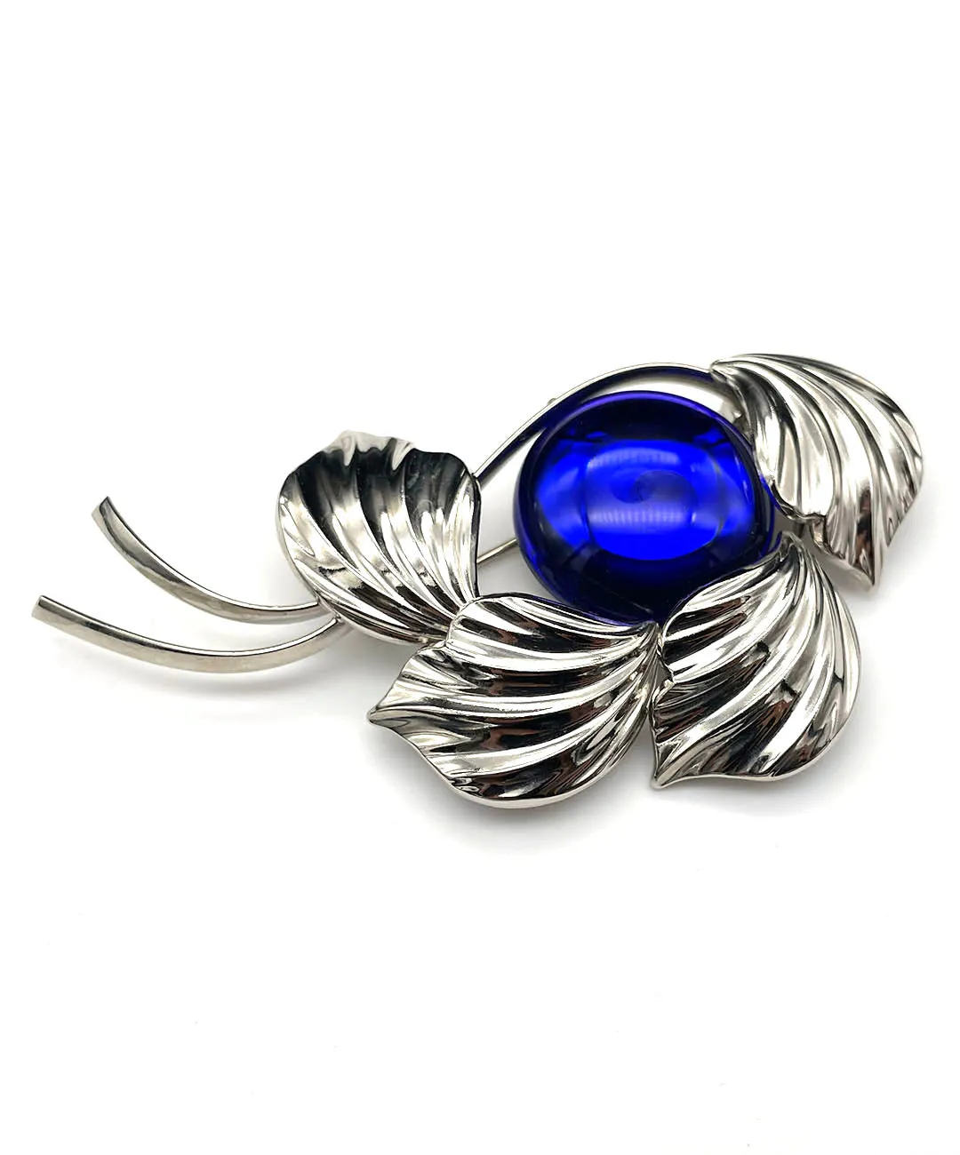 【ドイツ買付】ヴィンテージ SEIBOTH ロイヤルブルー カボション リーフ ブローチ/Vintage SEIBOTH Blue Cabochon Brooch