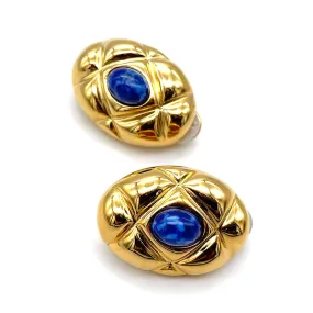 【フランス輸入】ヴィンテージ SPHINX for CAURA ブルー カボション イヤリング/Vintage SPHINX for CAURA Blue Cabochon Clip On Earrings