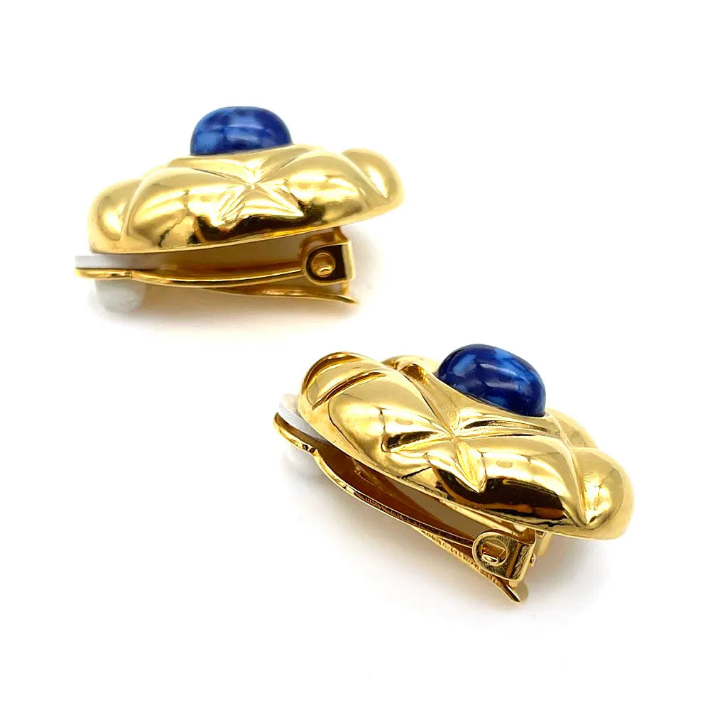 【フランス輸入】ヴィンテージ SPHINX for CAURA ブルー カボション イヤリング/Vintage SPHINX for CAURA Blue Cabochon Clip On Earrings