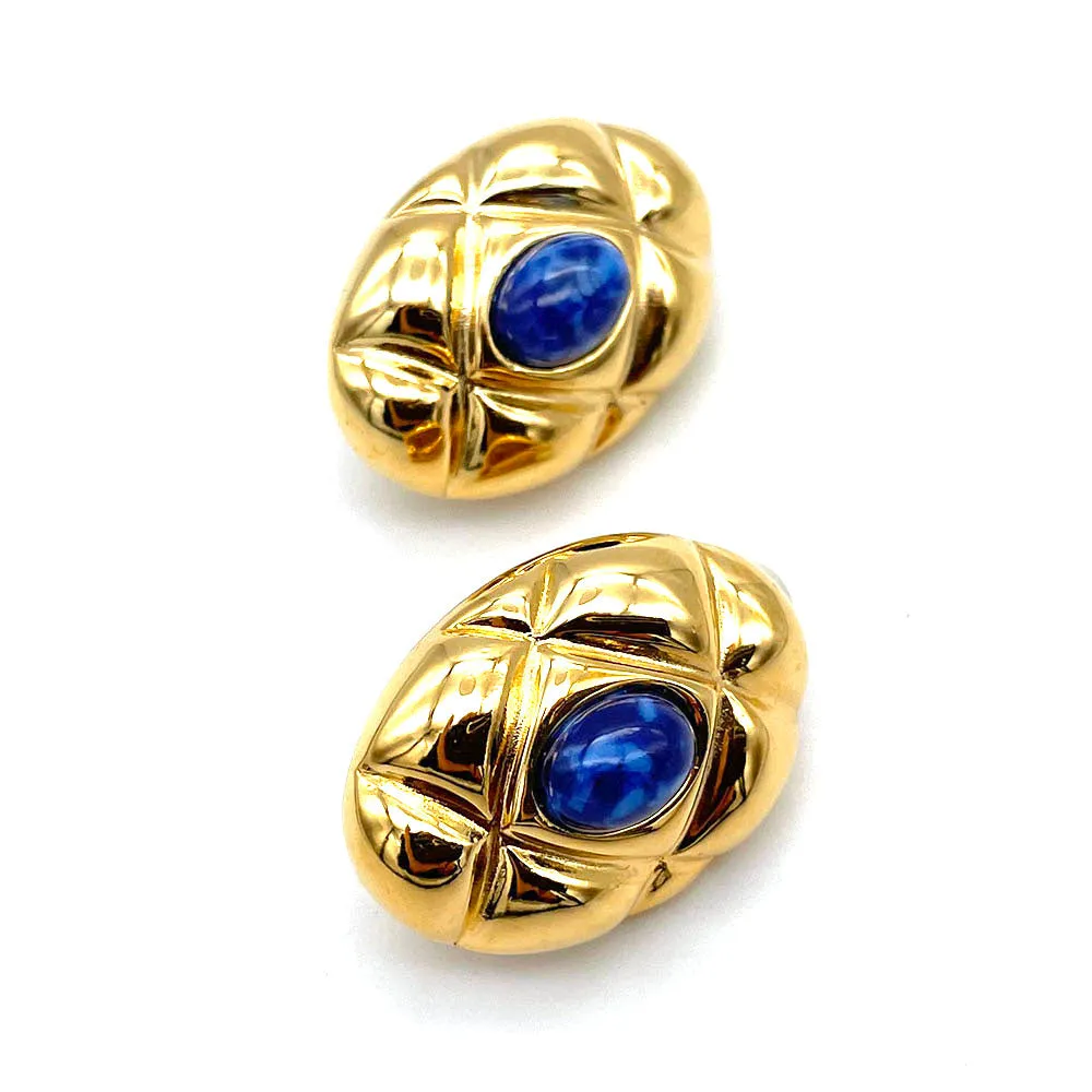 【フランス輸入】ヴィンテージ SPHINX for CAURA ブルー カボション イヤリング/Vintage SPHINX for CAURA Blue Cabochon Clip On Earrings