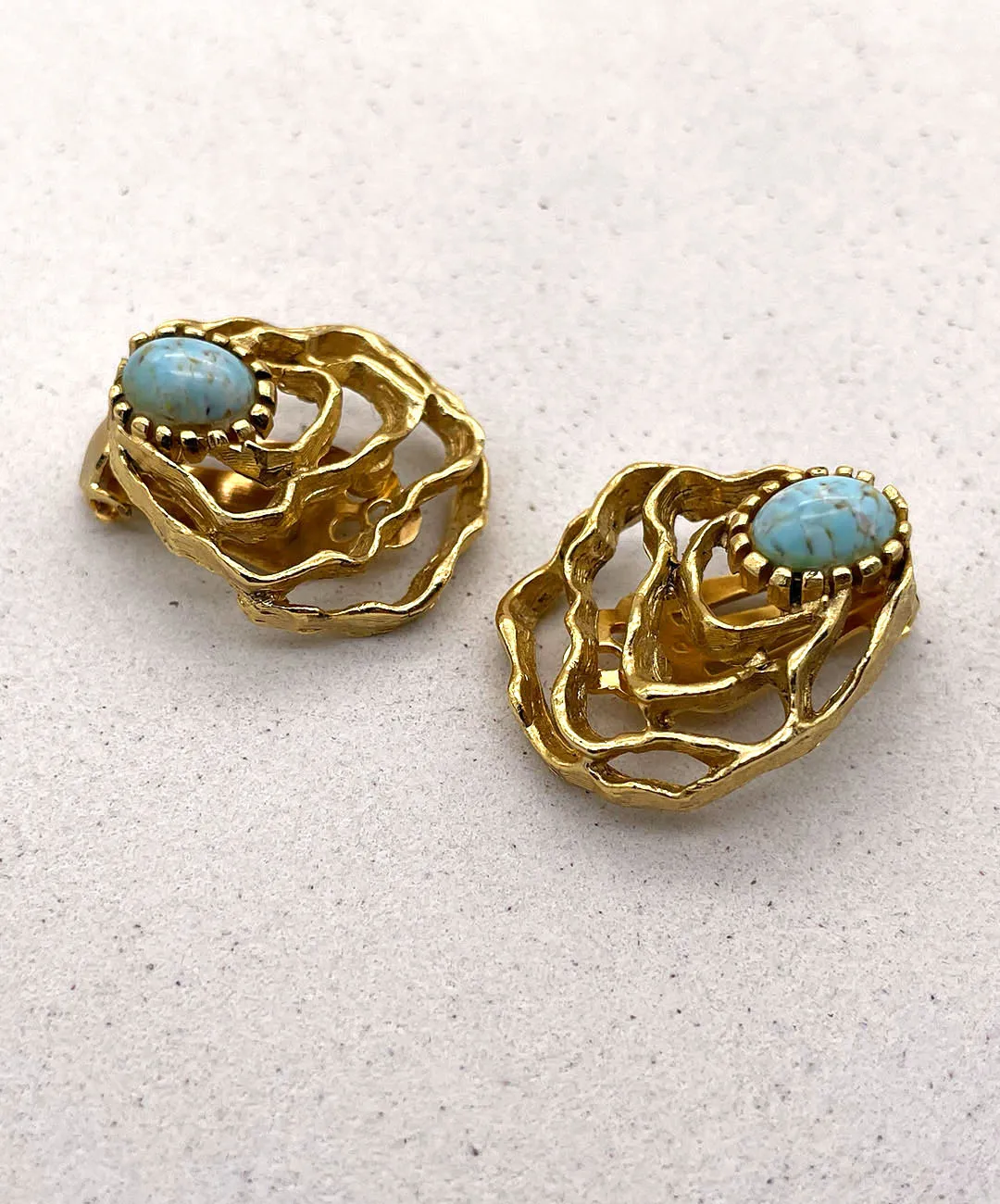 【フランス輸入】ヴィンテージ SPHINX ターコイズ アブストラクト イヤリング/Vintage SPHINX Turquoise Abstract Clip On Earrings