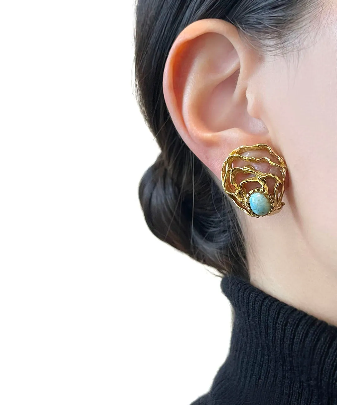 【フランス輸入】ヴィンテージ SPHINX ターコイズ アブストラクト イヤリング/Vintage SPHINX Turquoise Abstract Clip On Earrings