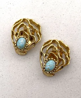 【フランス輸入】ヴィンテージ SPHINX ターコイズ アブストラクト イヤリング/Vintage SPHINX Turquoise Abstract Clip On Earrings