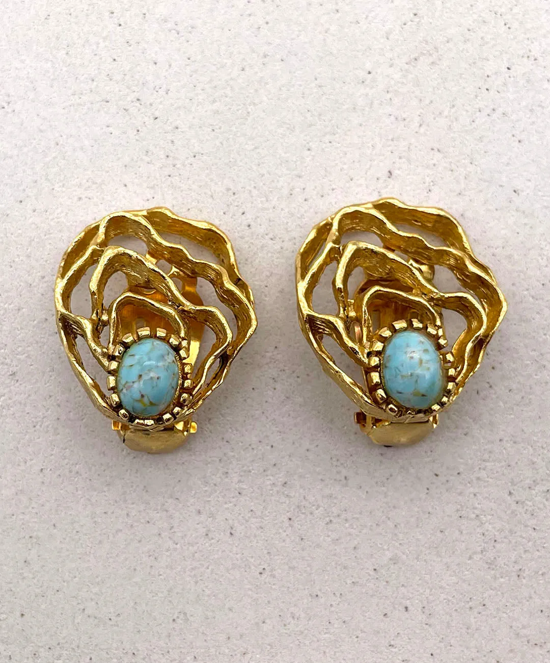 【フランス輸入】ヴィンテージ SPHINX ターコイズ アブストラクト イヤリング/Vintage SPHINX Turquoise Abstract Clip On Earrings