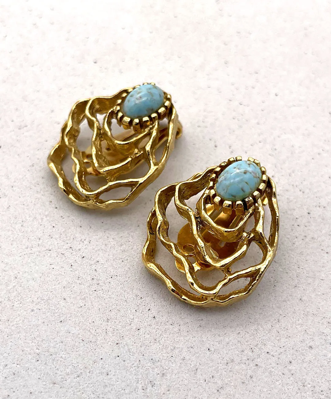 【フランス輸入】ヴィンテージ SPHINX ターコイズ アブストラクト イヤリング/Vintage SPHINX Turquoise Abstract Clip On Earrings